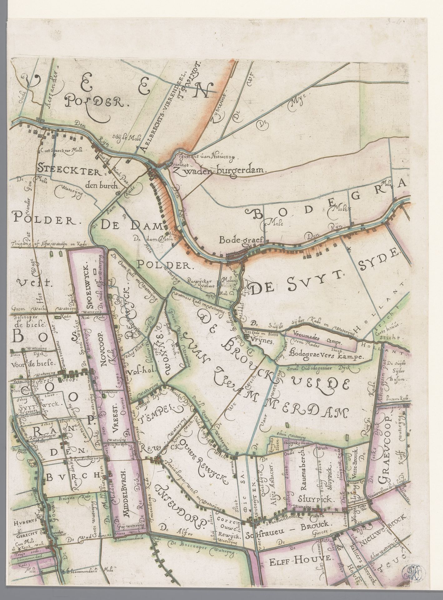 Deel van een kaart van het Hoogheemraadschap van Rijnland, met Bodegraven en omgeving by Floris Balthasarsz van Berckenrode