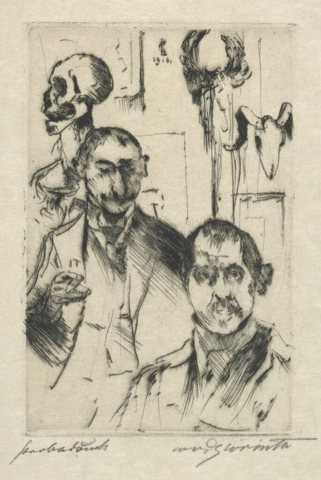 Double portrait with Skeleton by Lovis Corinth