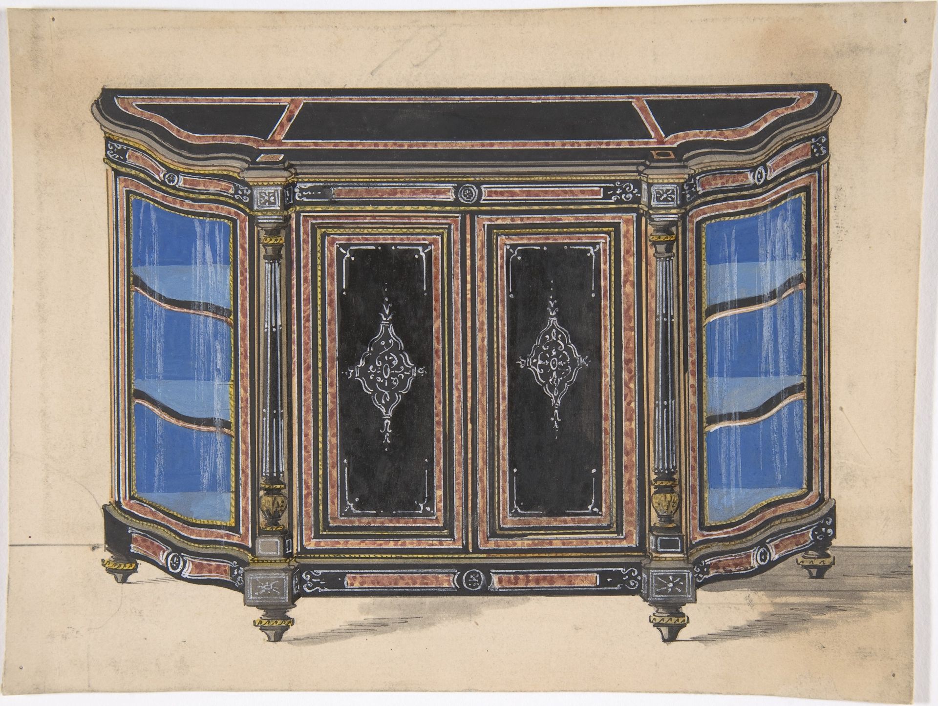 Design for a Cabinet with a Black Top and Blue Interior by Anonymous
