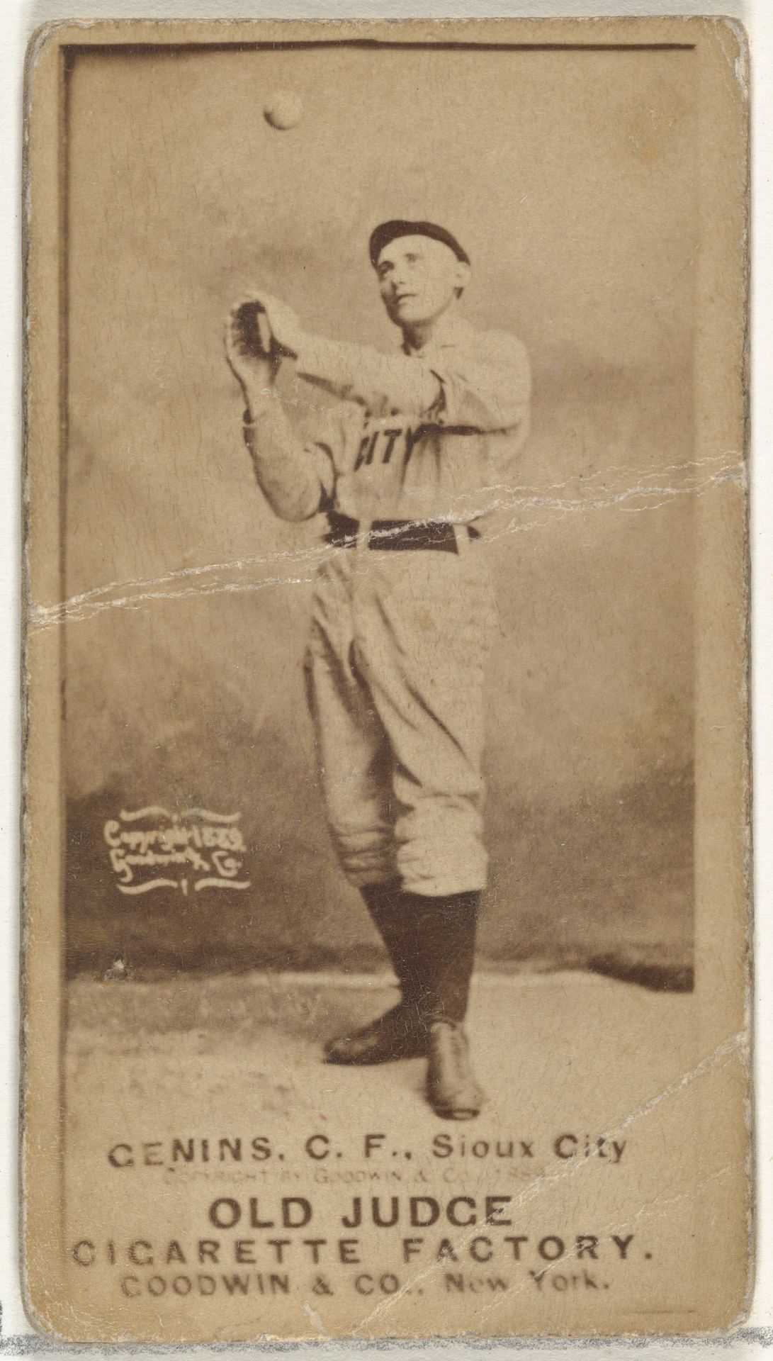 C. Frank Genins, Center Field, Sioux City Corn Huskers, from the Old Judge series (N172) for Old Judge Cigarettes by Goodwin & Company