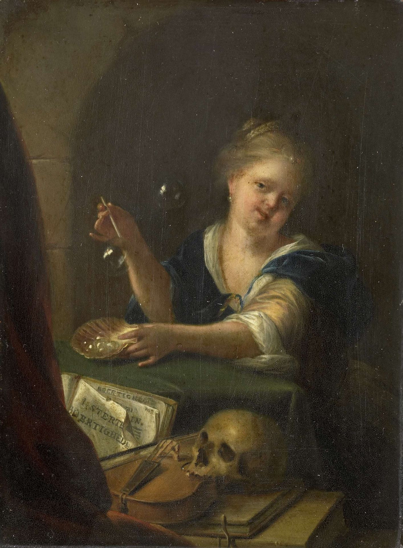 Bubble-blowing Girl with a Vanitas Still Life by Adriaen van der Werff