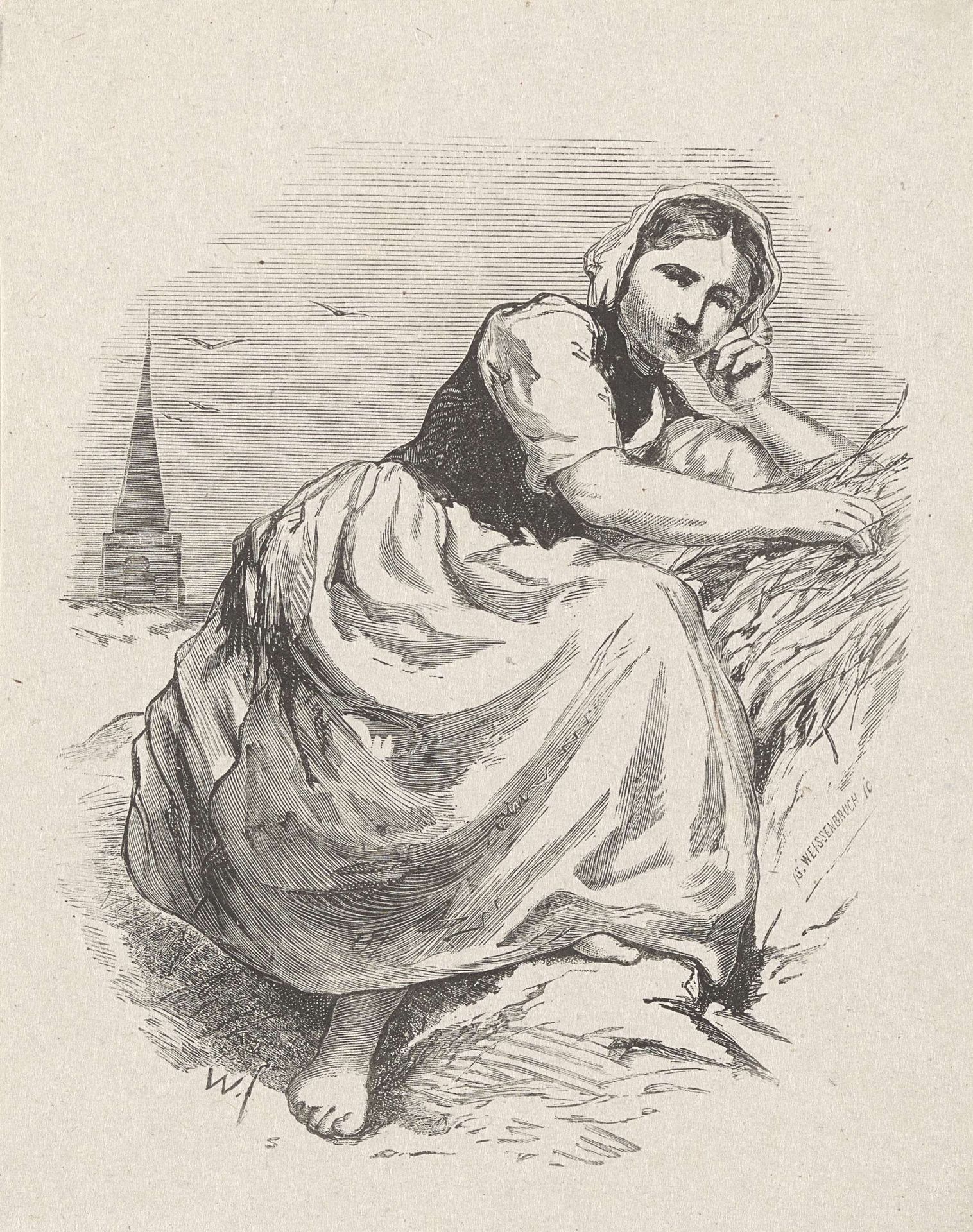 Vrouw zittend in de duinen by Isaac Weissenbruch