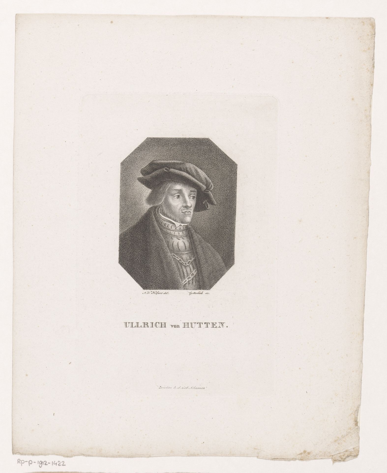 Portret van Ulrich von Hutten by Johann Christian Benjamin Gottschick
