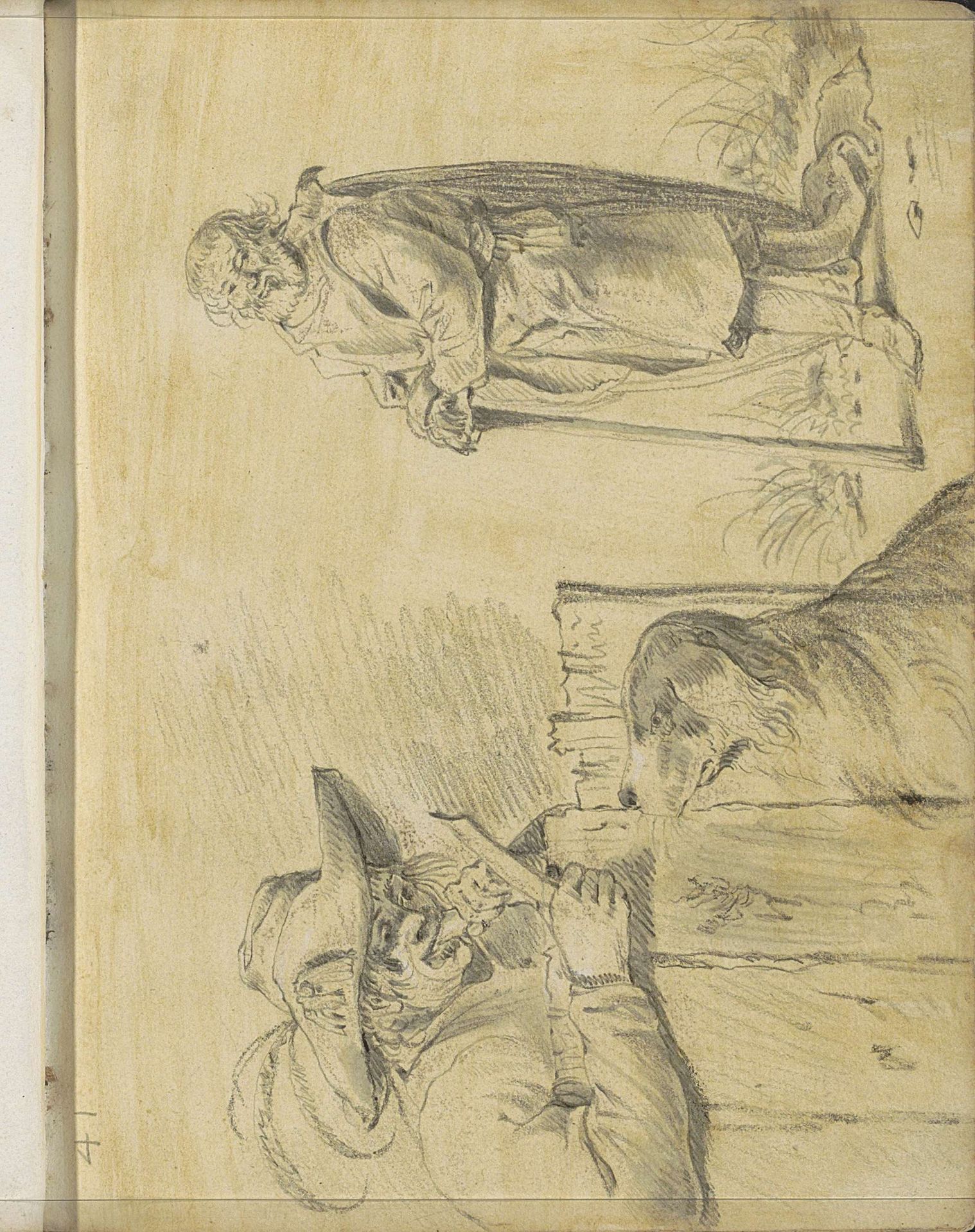 Etende man met hond en een wandelaar met staf by Cornelis Saftleven
