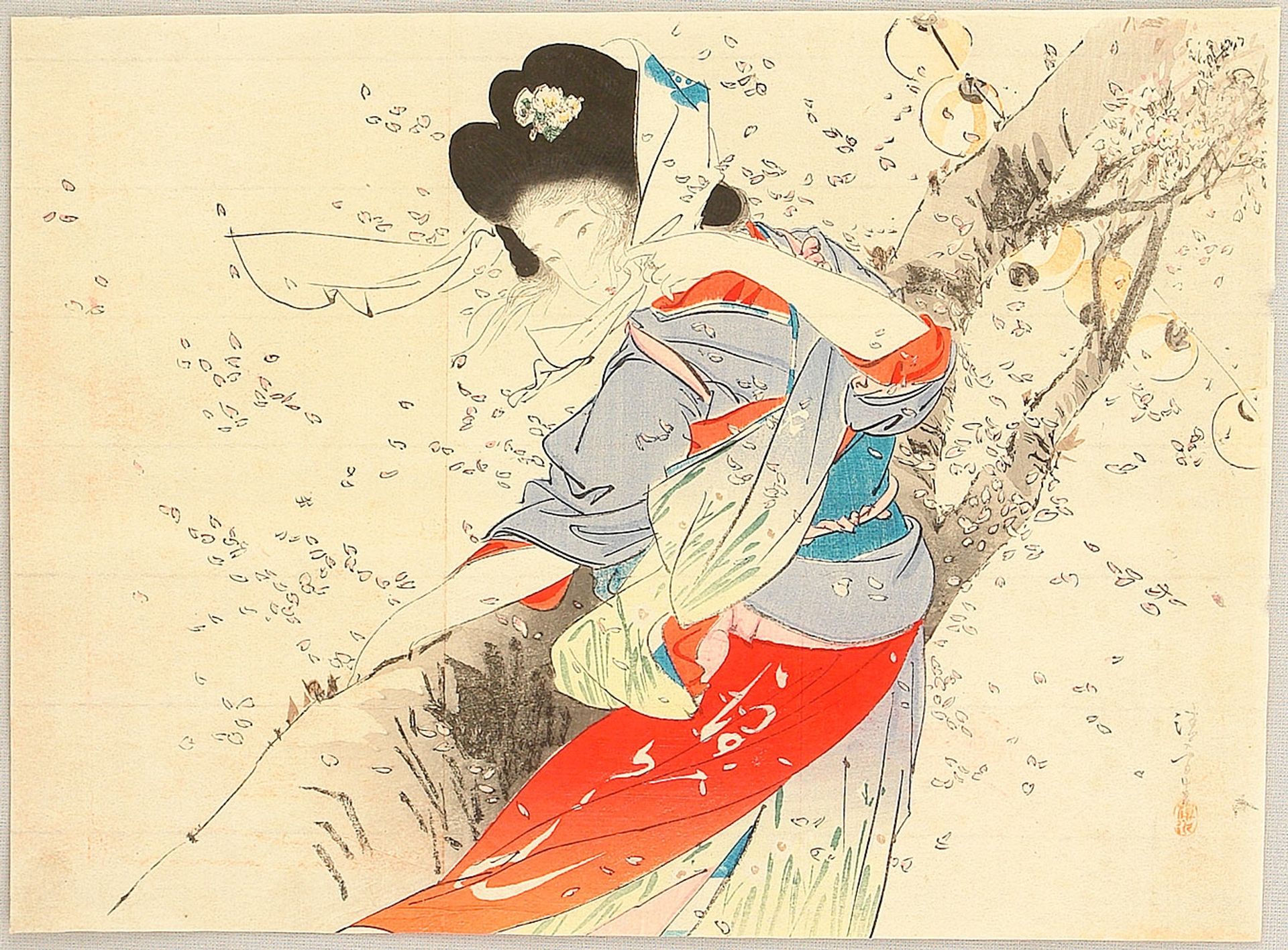 Bijin in the Wind by Kiyokata Kaburagi