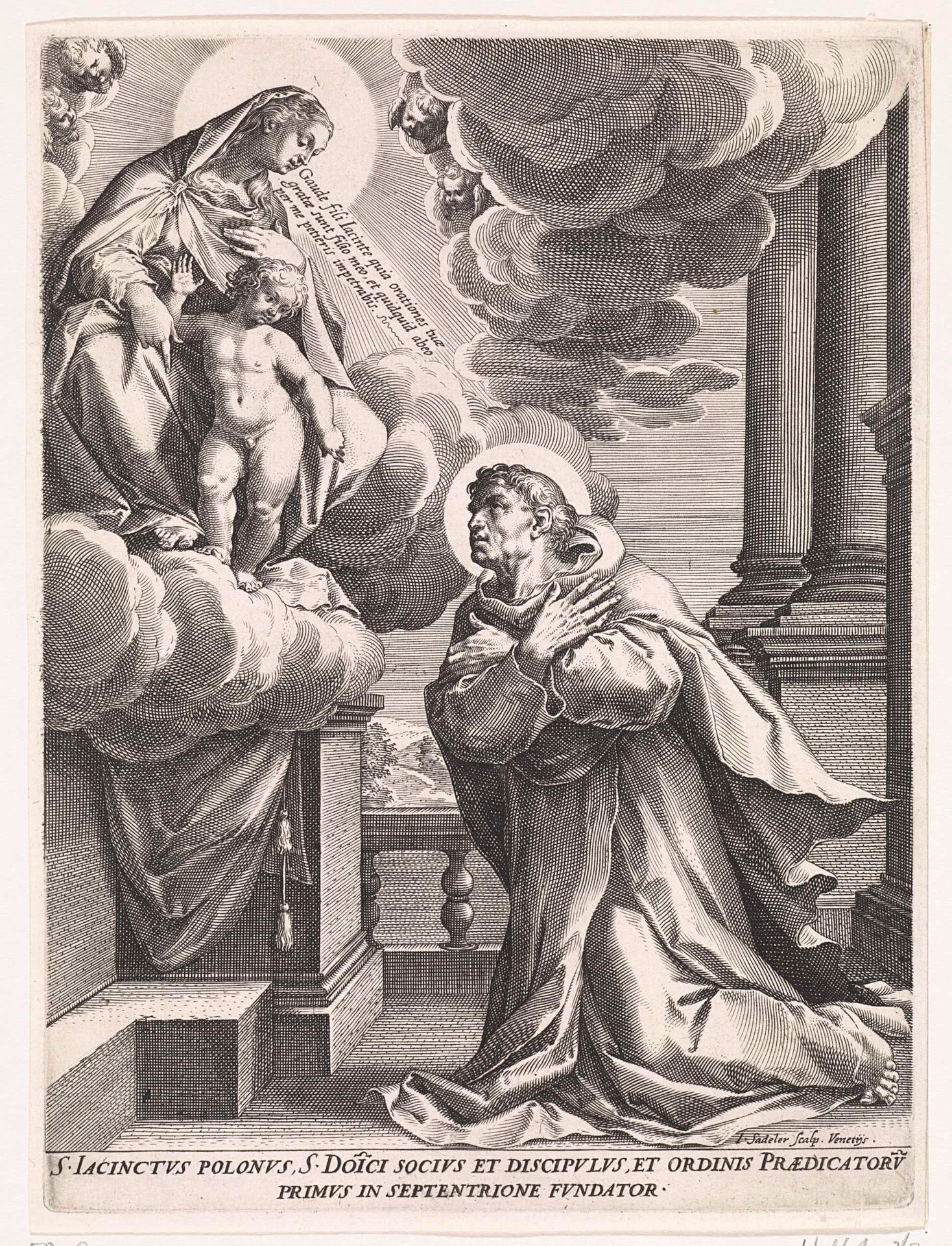 Heilige Hyacinthus van Polen aanbidt Maria met het Christuskind by Johann Sadeler I