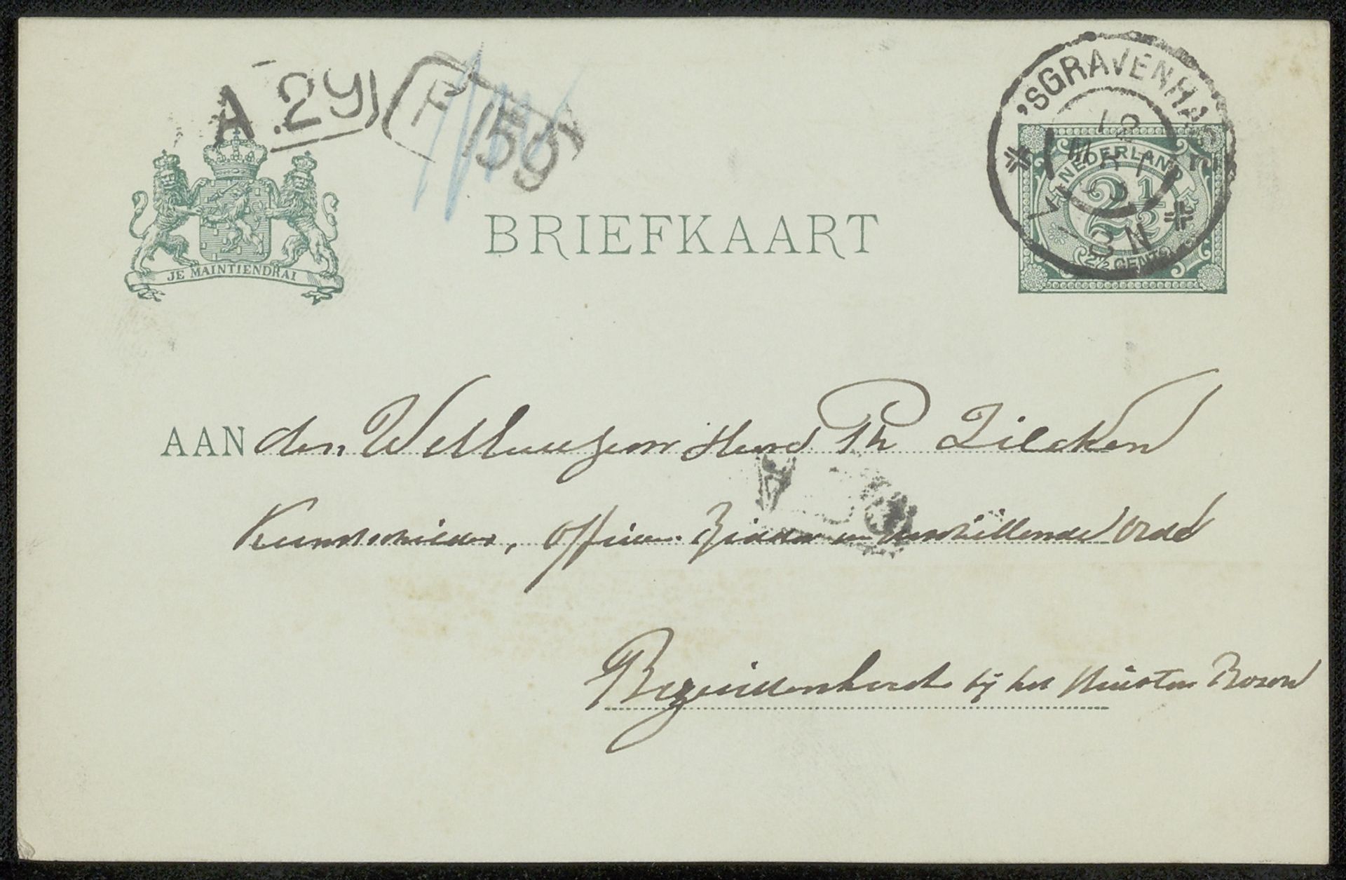 Briefkaart aan Philip Zilcken by Jan Gerard Smits