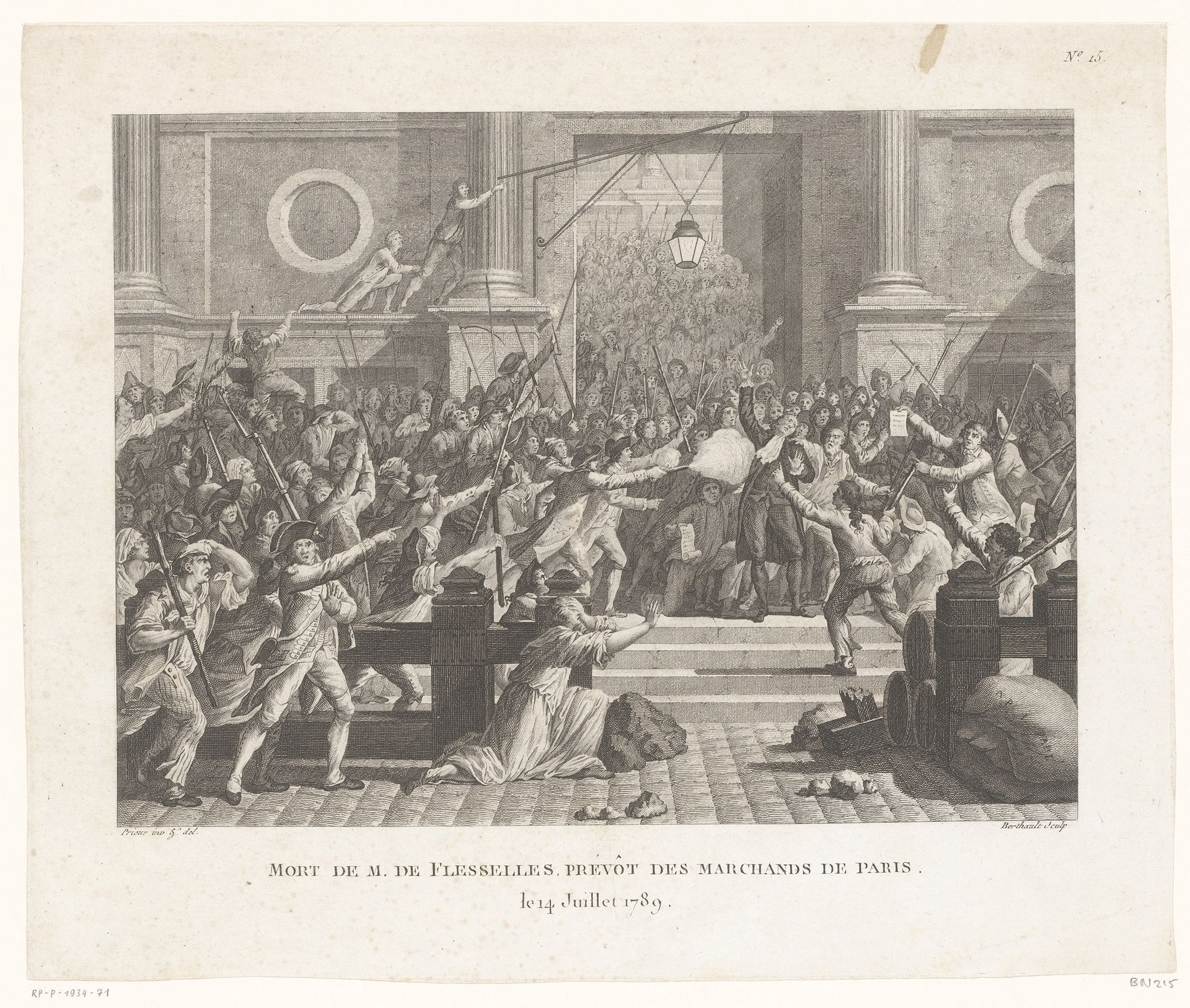 Moord op Jacques de Flesselles voor het stadhuis van Parijs by Pierre Gabriel Berthault