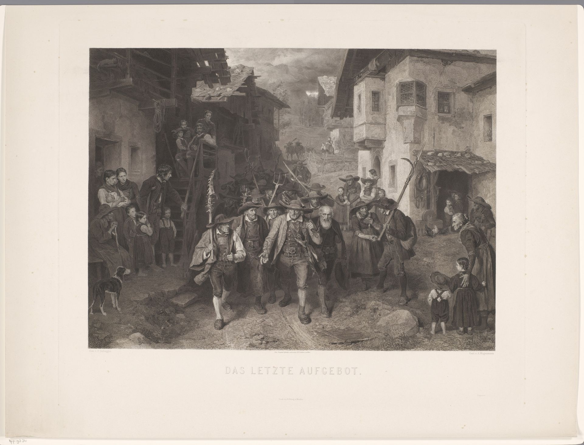 Boze menigte met hooivorken en hellebaarden by Adolf Wagenmann