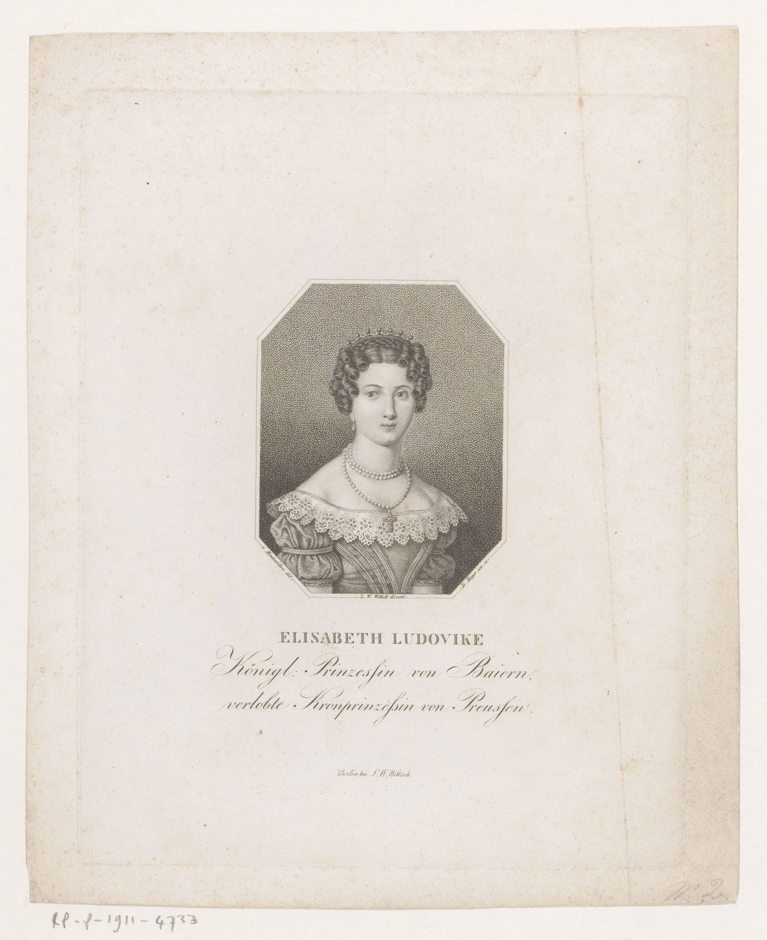 Portret van Elisabeth Ludovika van Beieren, koningin van Pruisen by Friedrich Wilhelm (I) Meyer