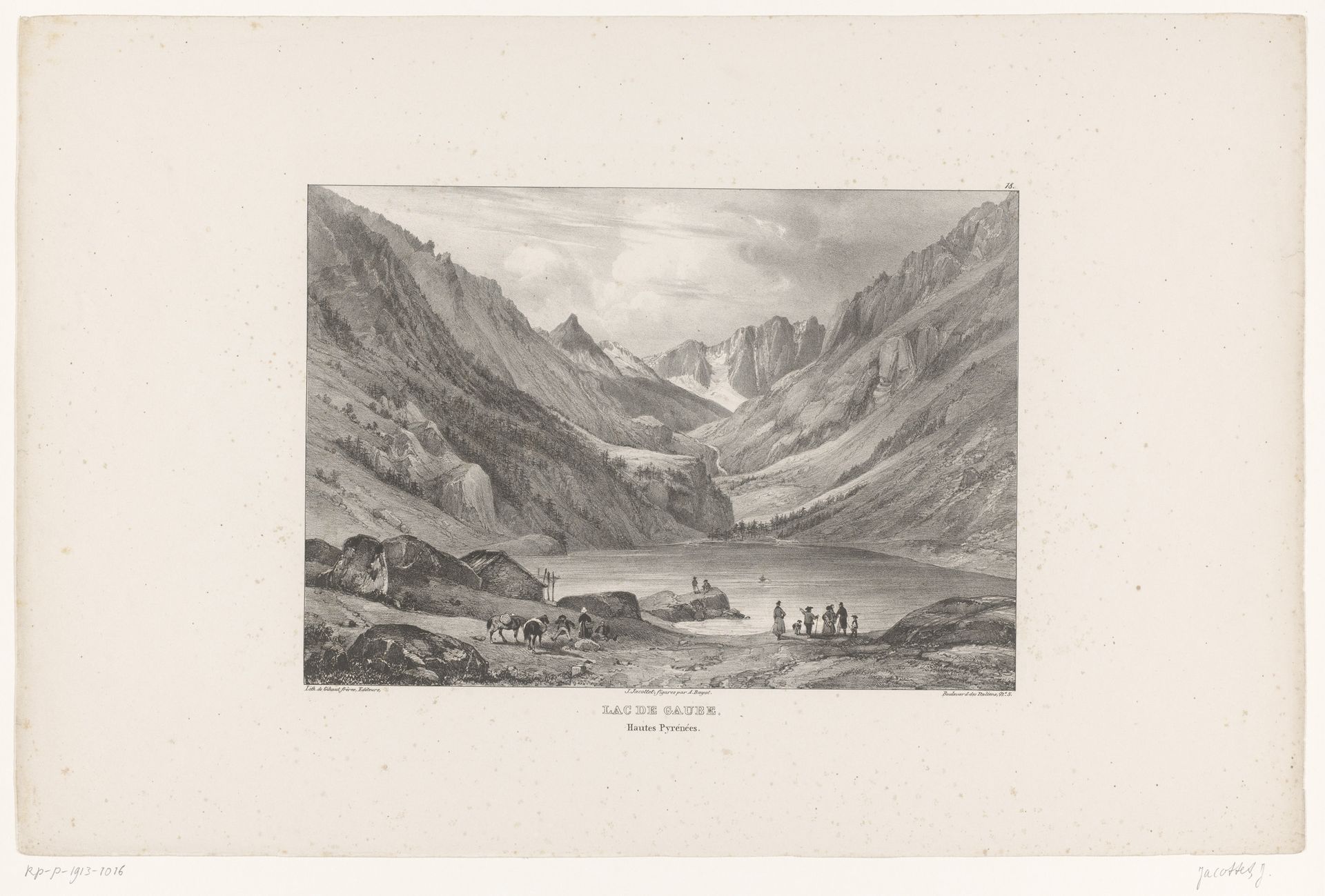 Zicht op het meer van Gaube by Louis-Julien Jacottet