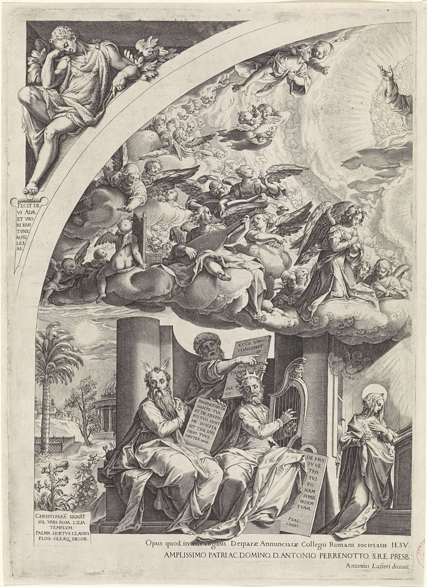 Annunciatie, omgeven door profeten, linkerdeel by Cornelis Cort
