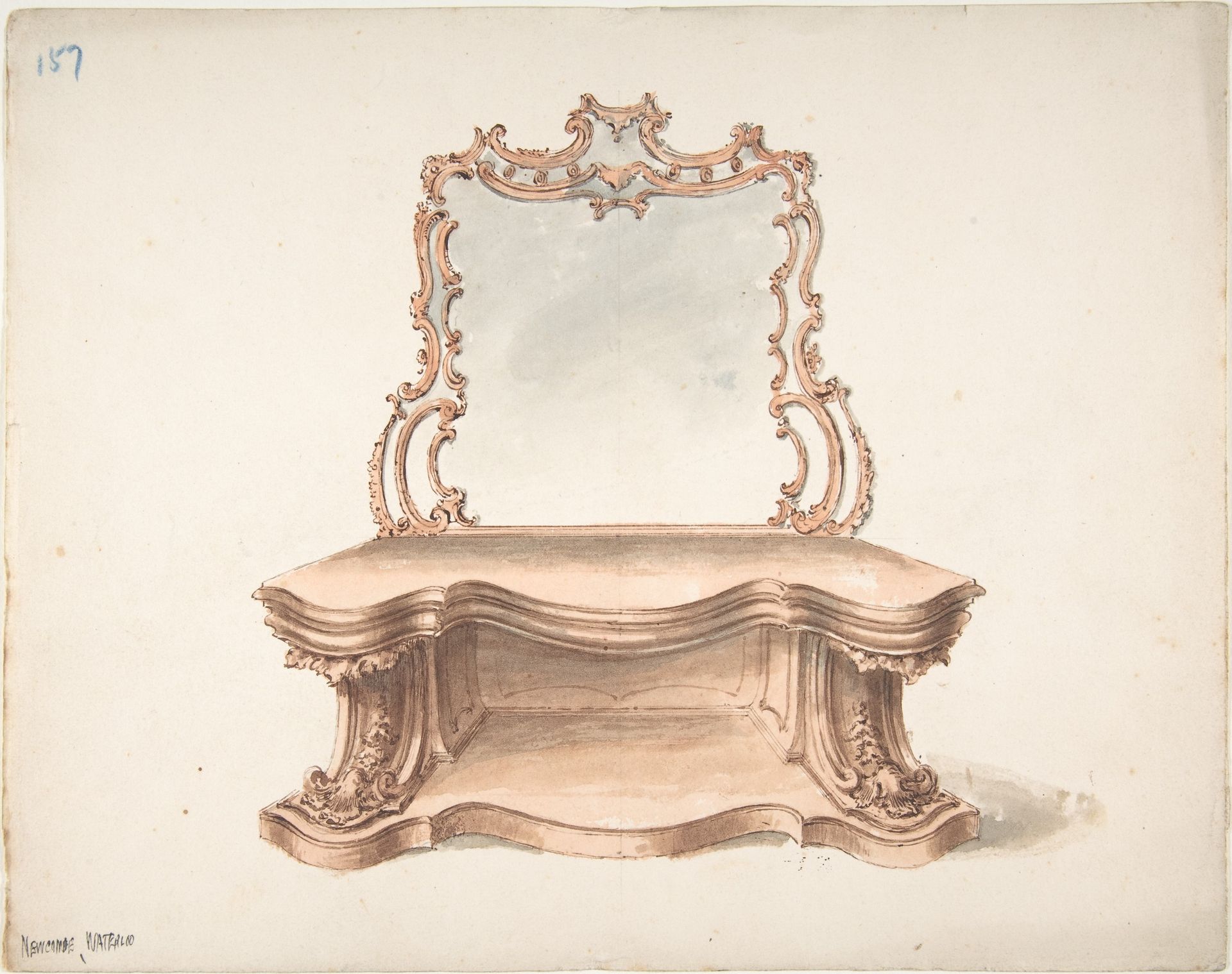 Design for Curvilinear Side Table with Mirror by Anonymous