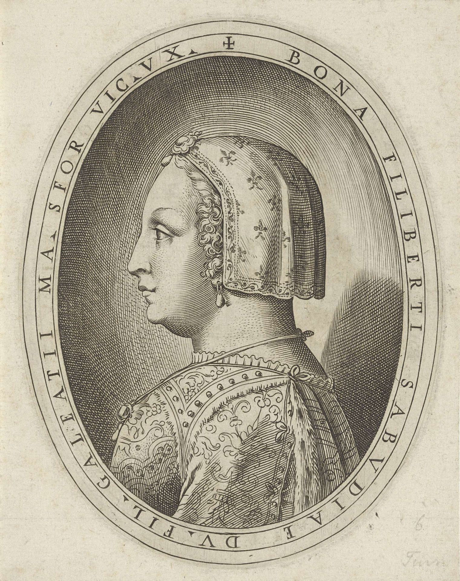 Portret van Bona Filiberti by Agostino Carracci