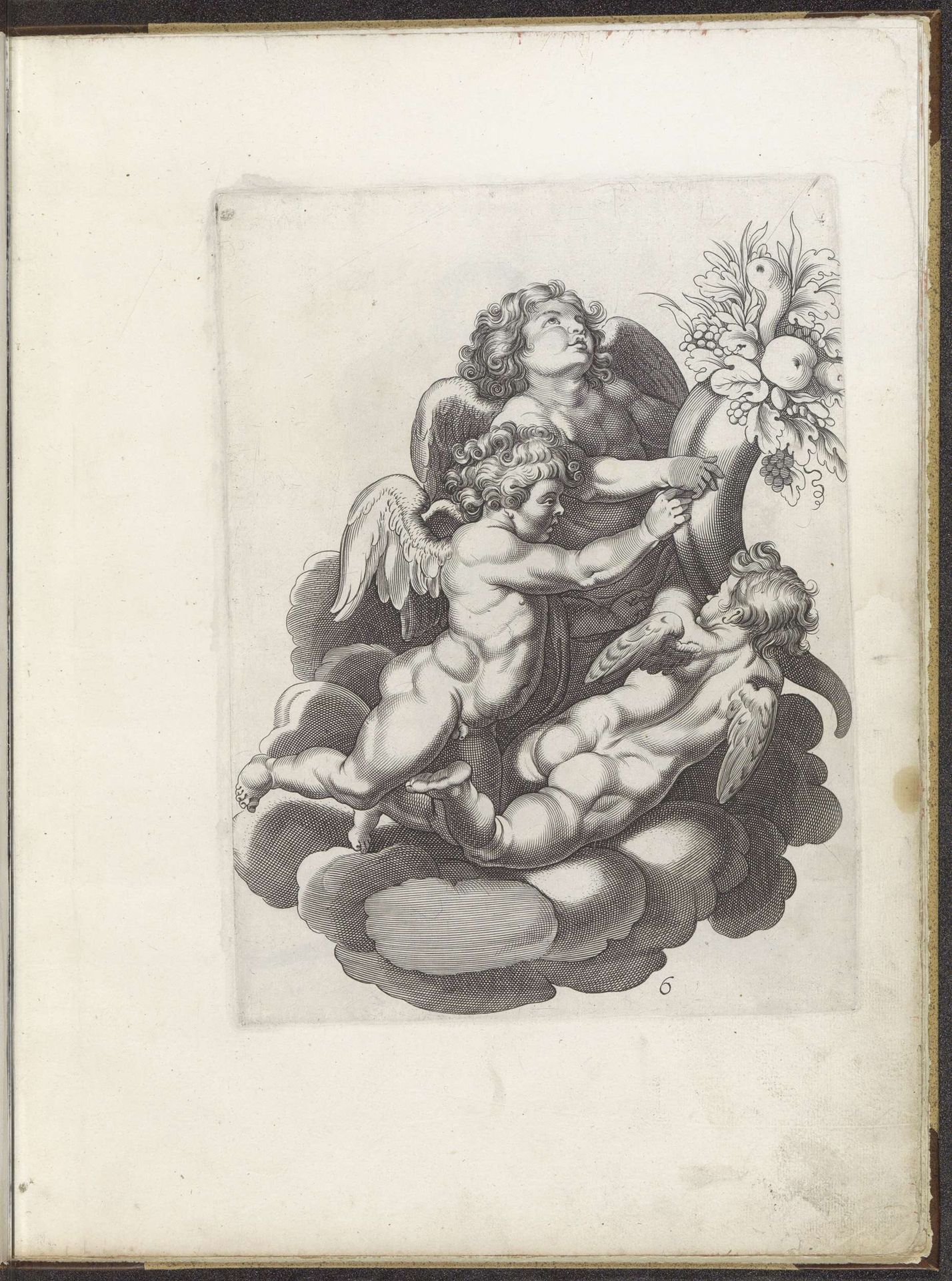 Tekenvoorbeeld van drie putti op een wolk by Pieter de Jode I