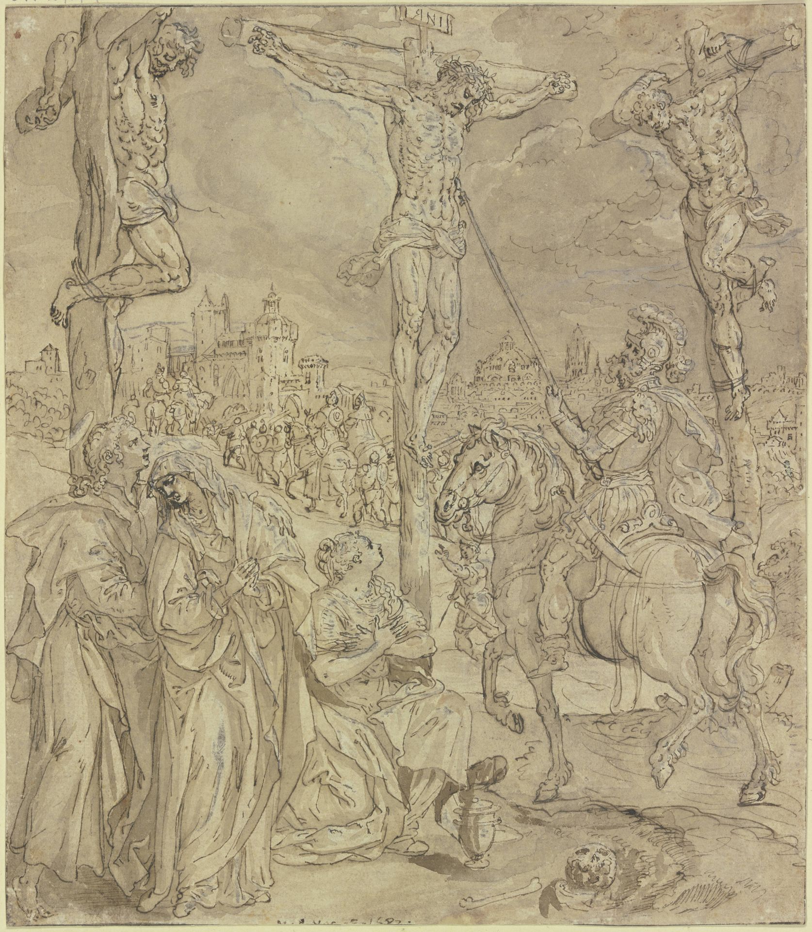 Kreuzigung Christi, Longinus sticht Christus in die Seite by Maarten de Vos