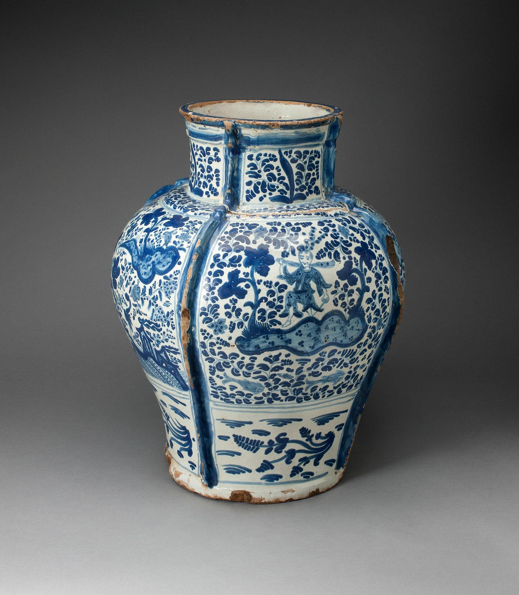 Jar Depicting Figure in an Exotic Landscape by Talavera Poblana
