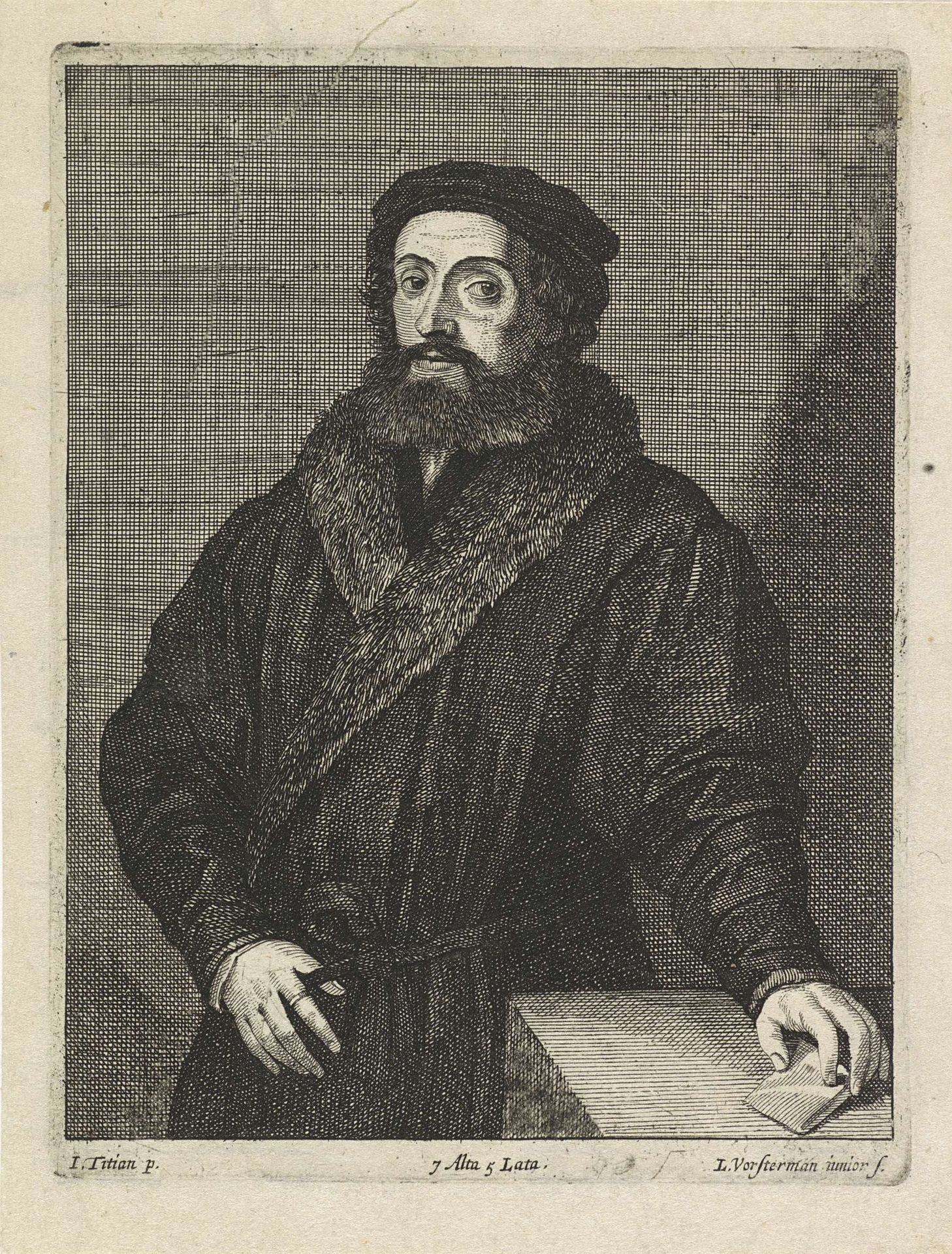 Portret van een onbekende man, bij een tafel by Lucas (II) Vorsterman
