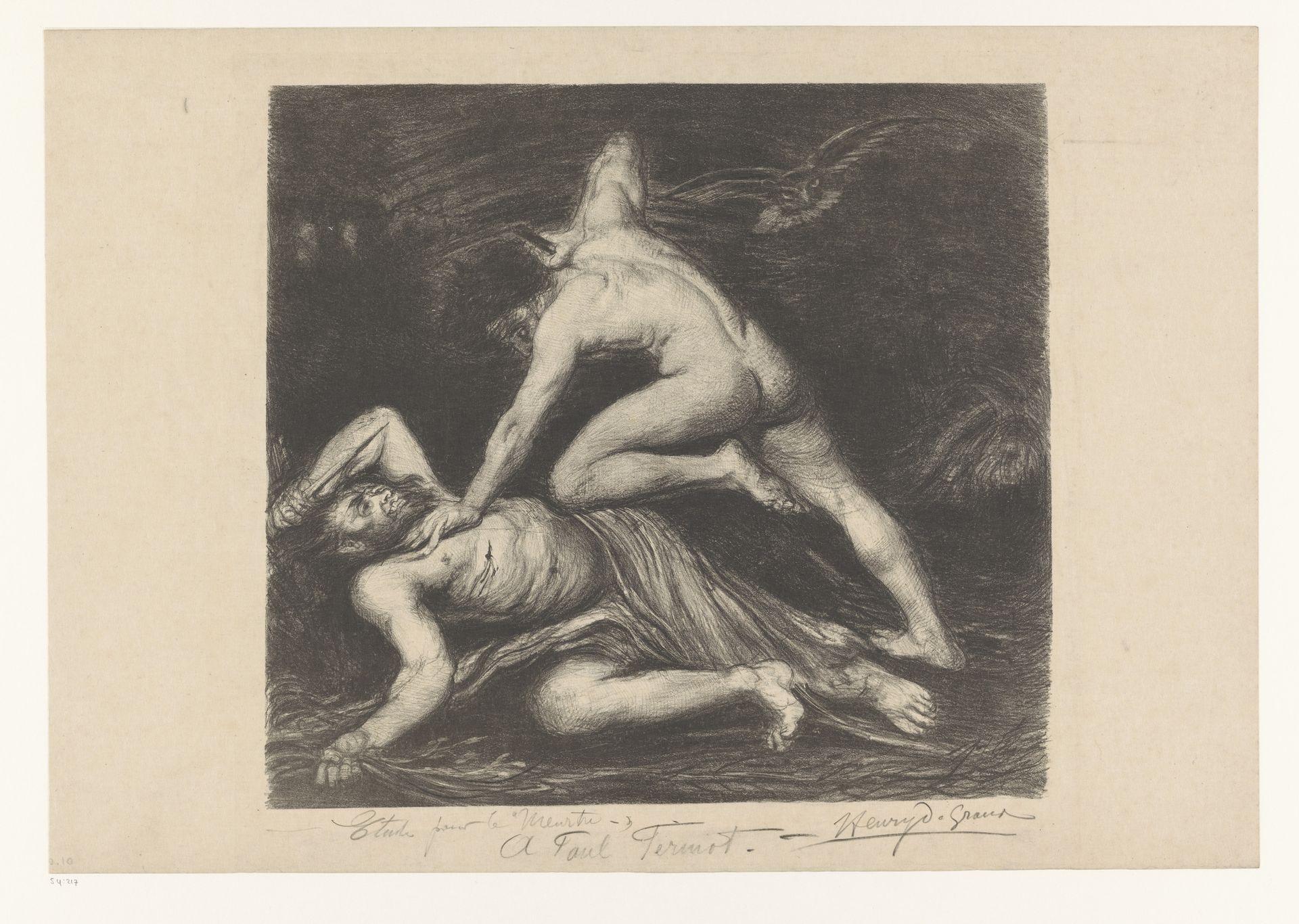 Twee naakte figuren met elkaar in strijd by Henri de Groux