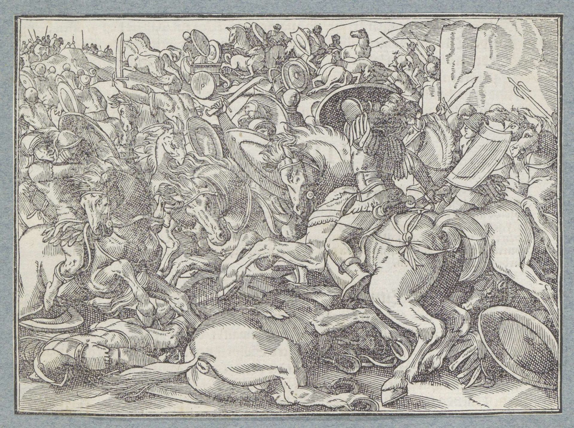 Veldslag te paard met strijdwagen by Christoffel van Sichem I