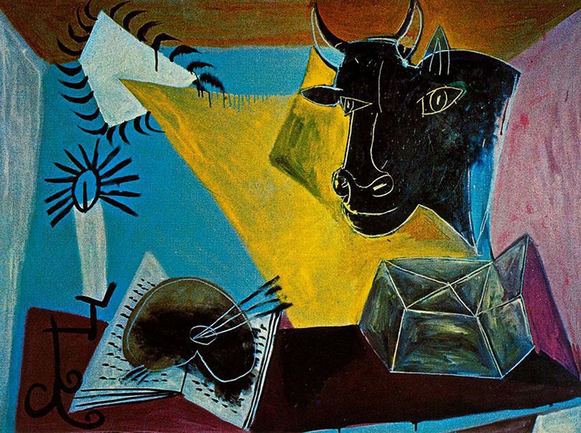 Still life with a bull's head, book and candle range by Pablo Picasso