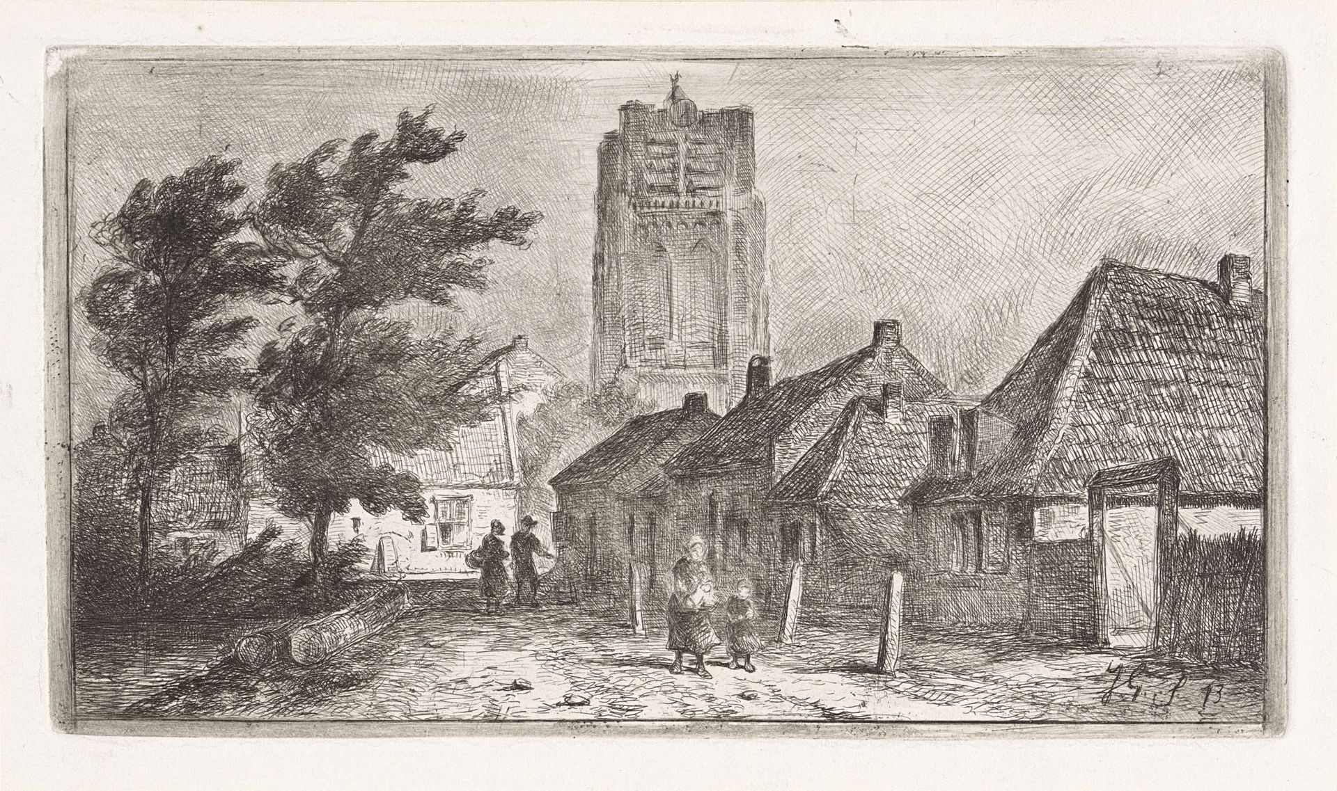 Dorpsgezicht met kerktoren by Jan Gerard Smits