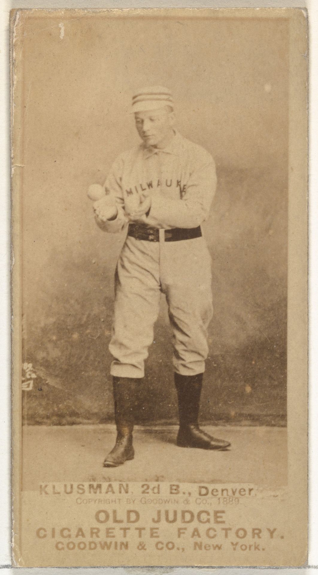 William F. "Billy" Klusman, 2nd Base, Denver, from the Old Judge series (N172) for Old Judge Cigarettes by Goodwin & Company