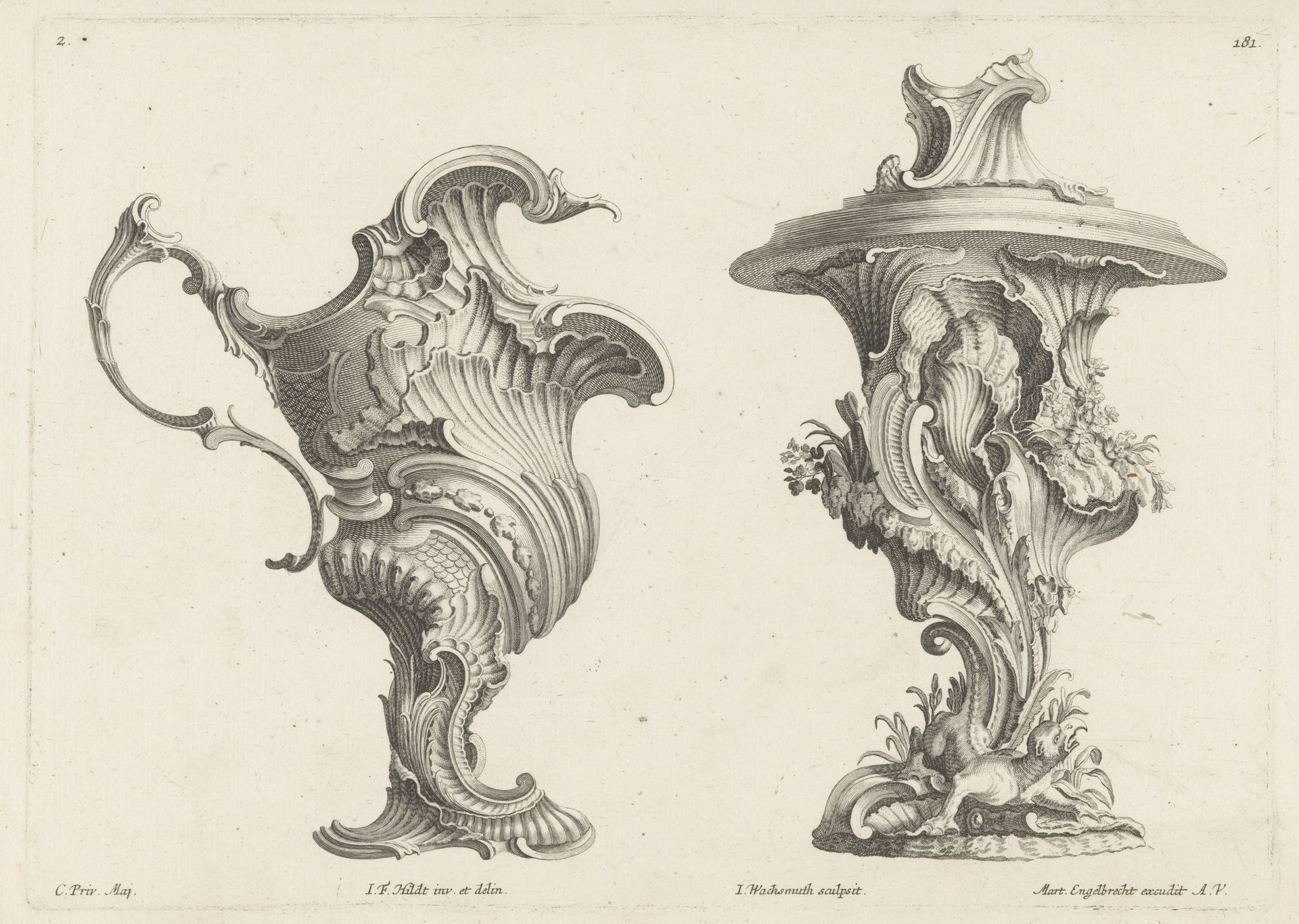 Siervaas en sierkan met fantasiewezen by Jeremias Wachsmuth