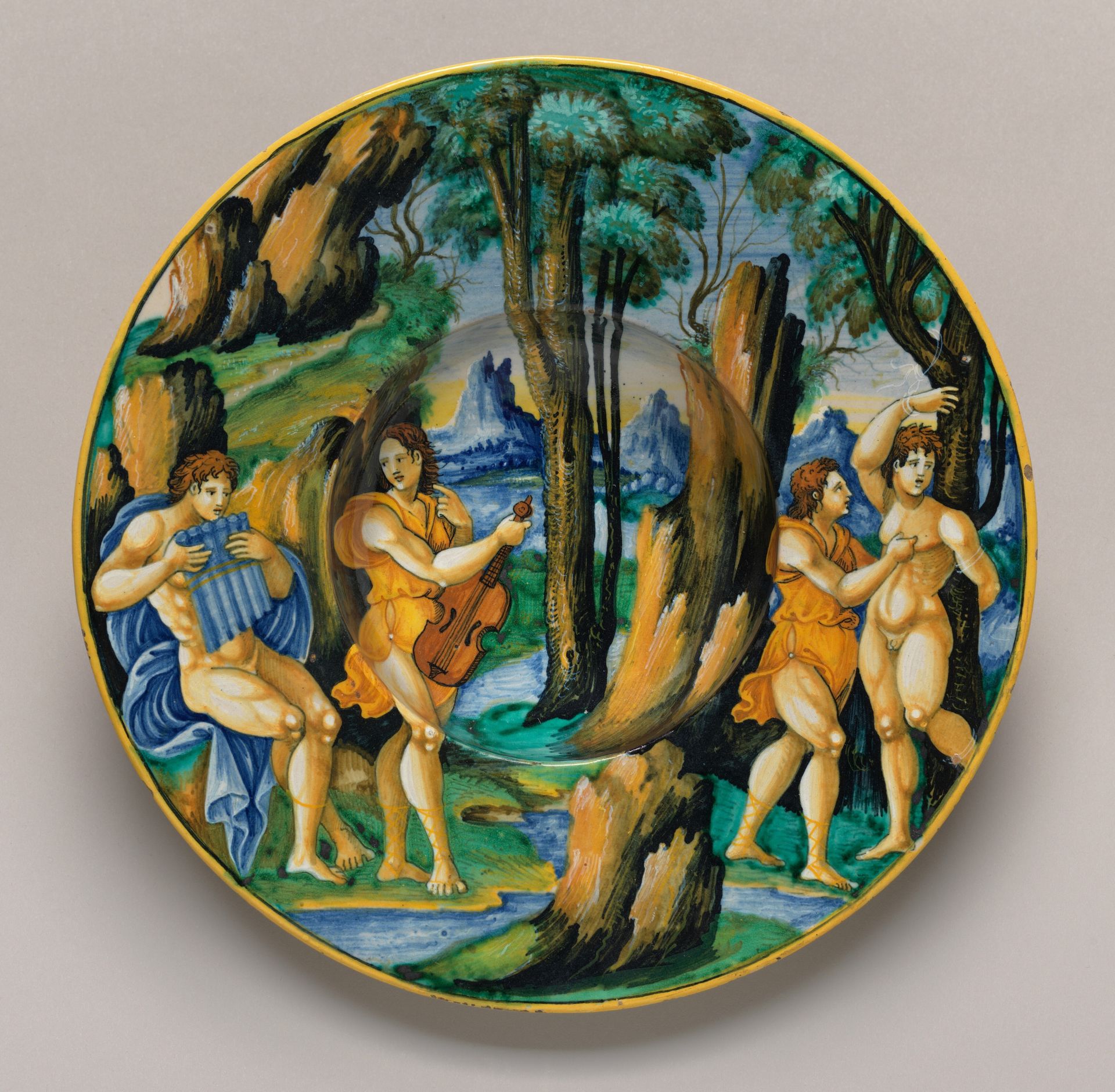Plate with Apollo and Marsyas by Painter of the Milan Marsyas