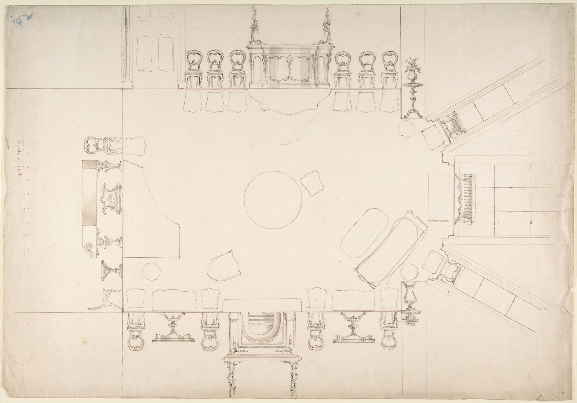 Plan and Elevations of a Music Room by Anonymous