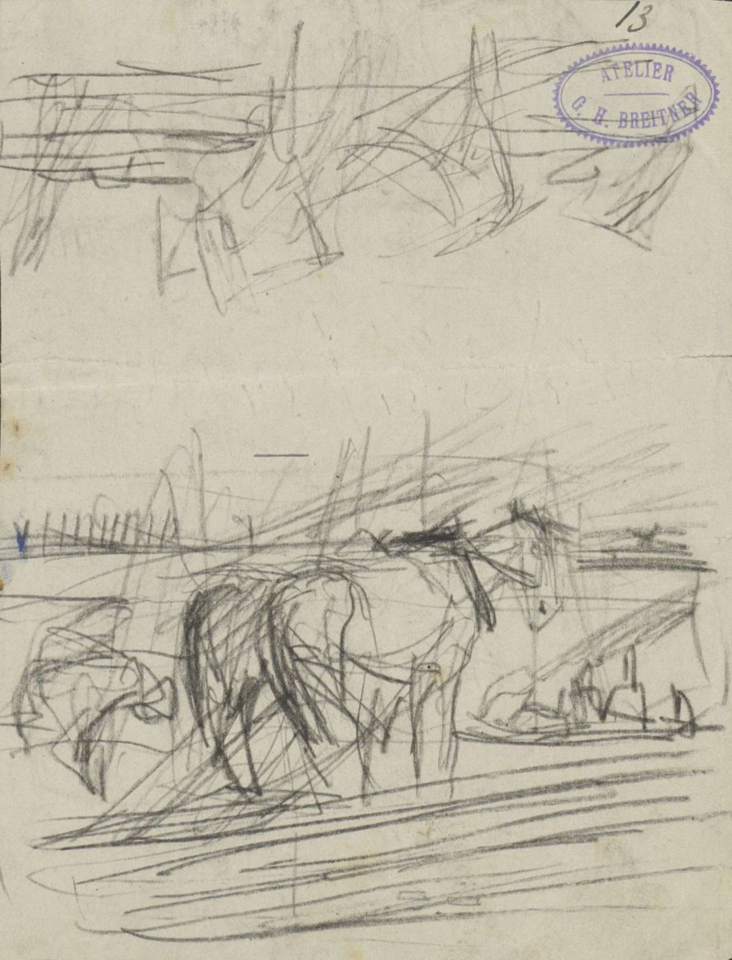 Ploegpaarden, mogelijk aan het water by George Hendrik Breitner