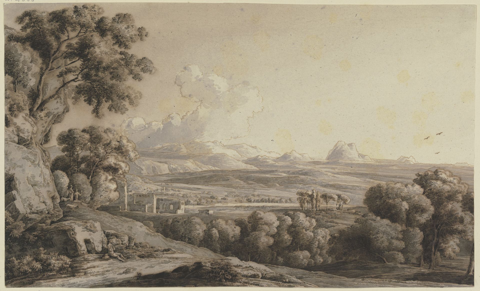 Weite Vorgebirgslandschaft mit Ruinen by Franz Kobell
