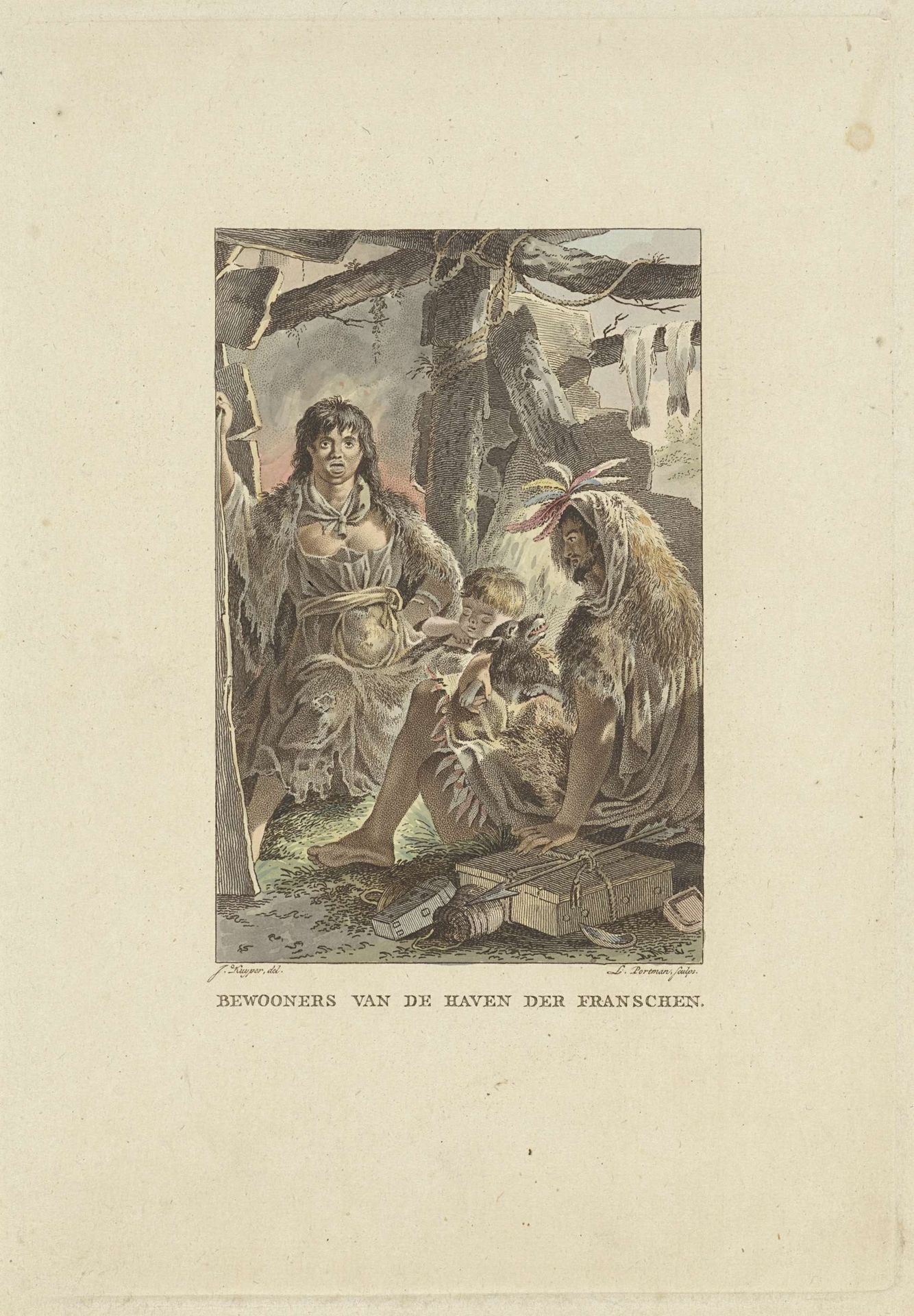 Gezin in hun hut by Ludwig Gottlieb Portman