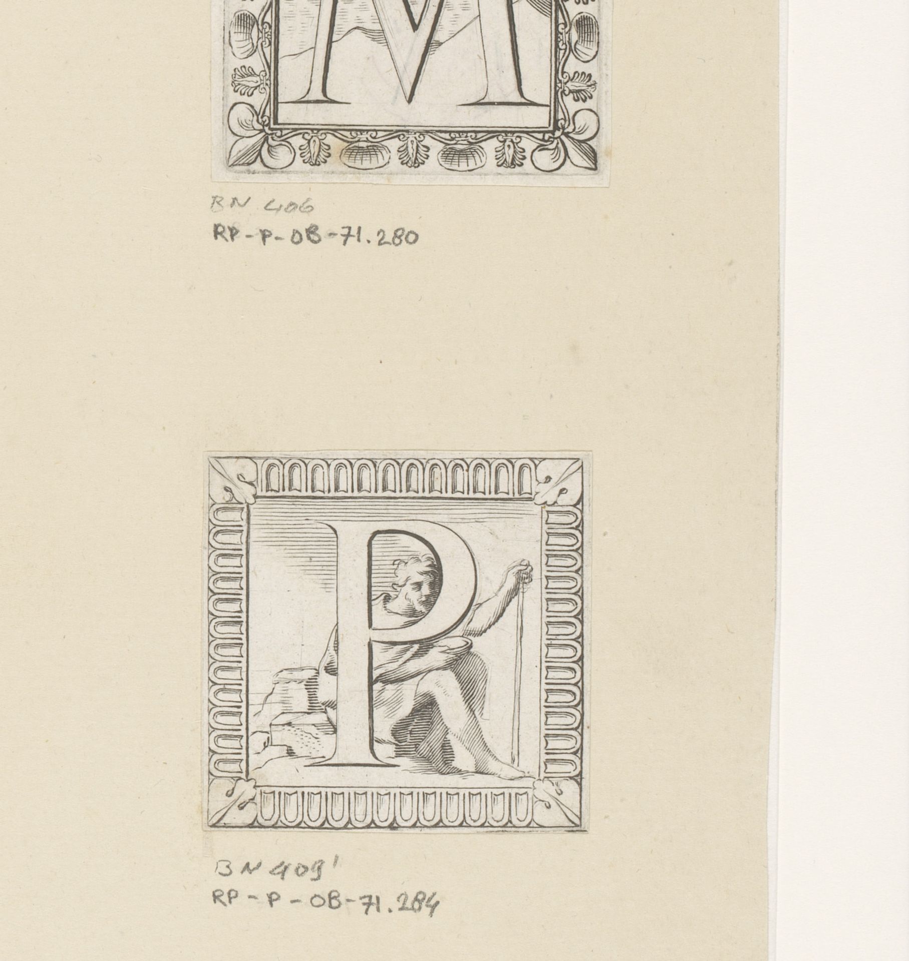 Letter P met bedelaar by Claude Mellan