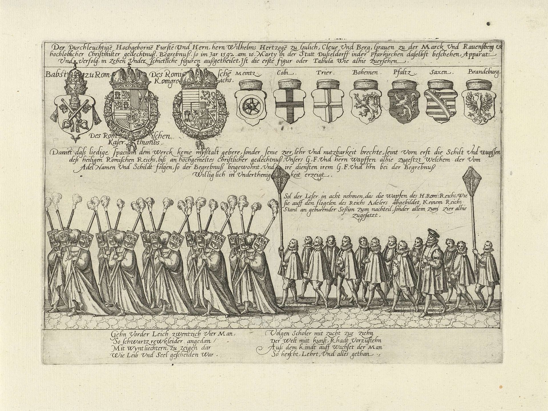 Begrafenisstoet met fakkeldragers en scholieren by Frans Hogenberg