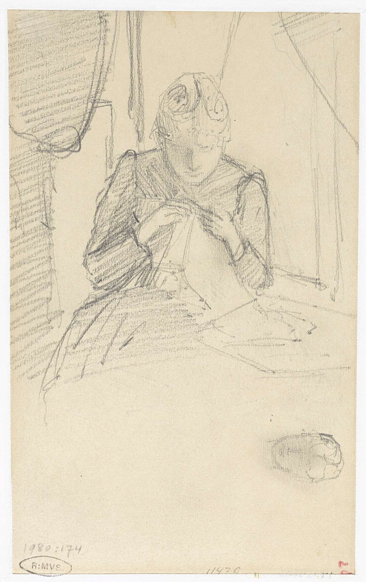 Handwerkende vrouw by Jozef Israëls