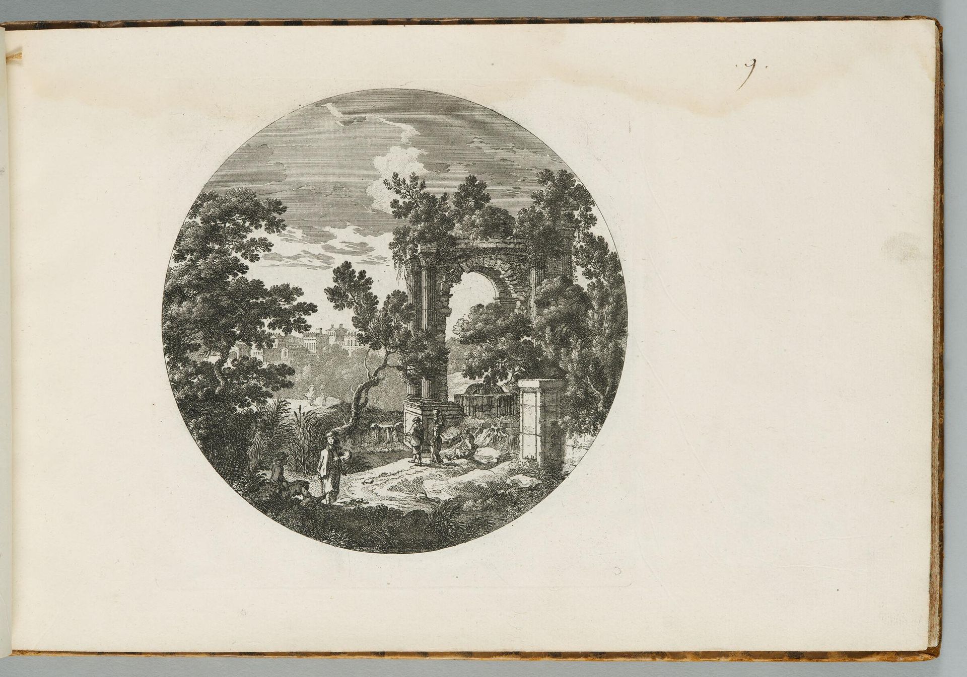Landscape with Travellers before a Ruined Triumphal Arch, a City in the Background by Adam Perelle