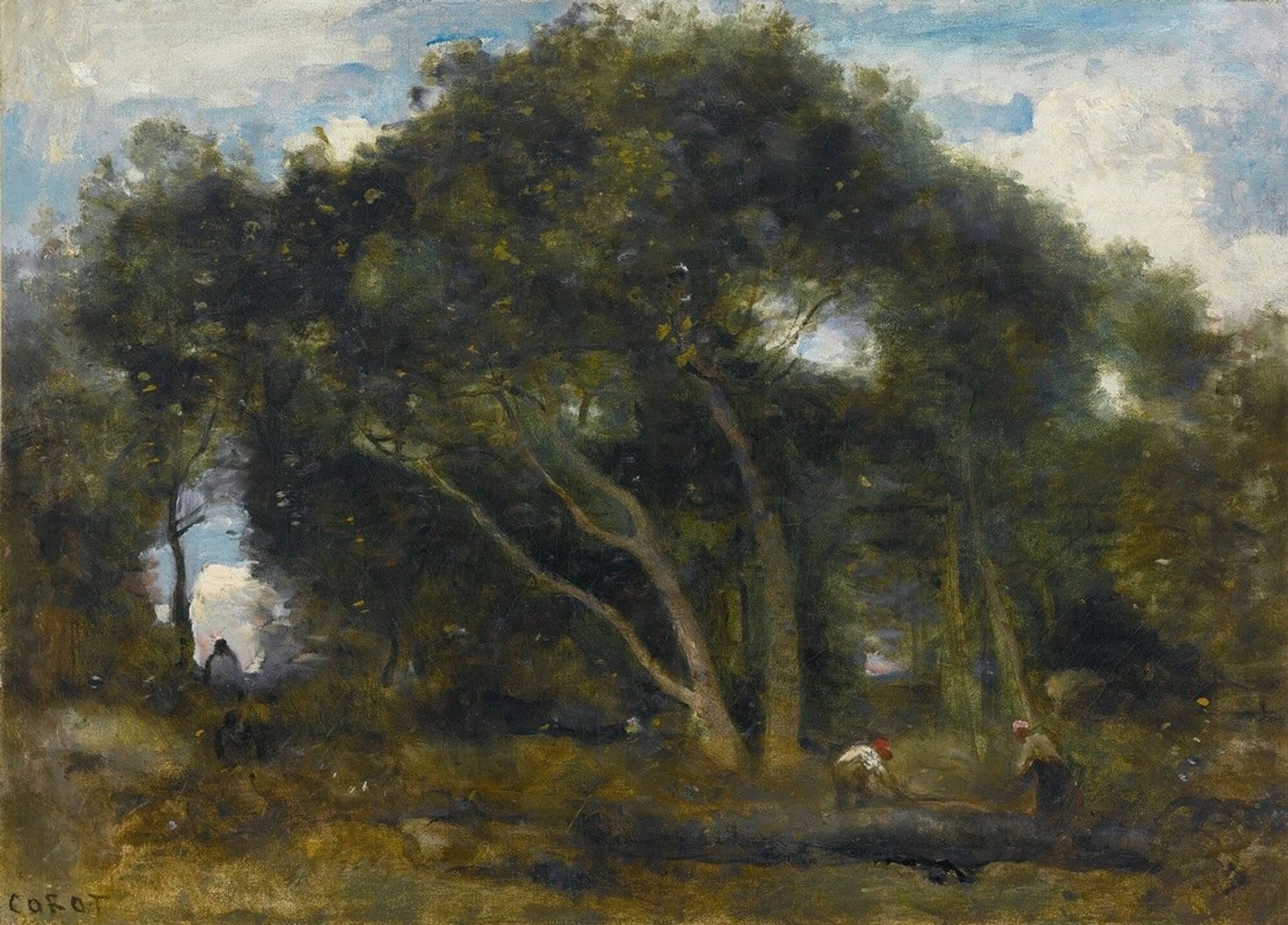 Fontainebleau-Chênes Inclinés Dans Une Éclaircie De Forêt by Camille Corot