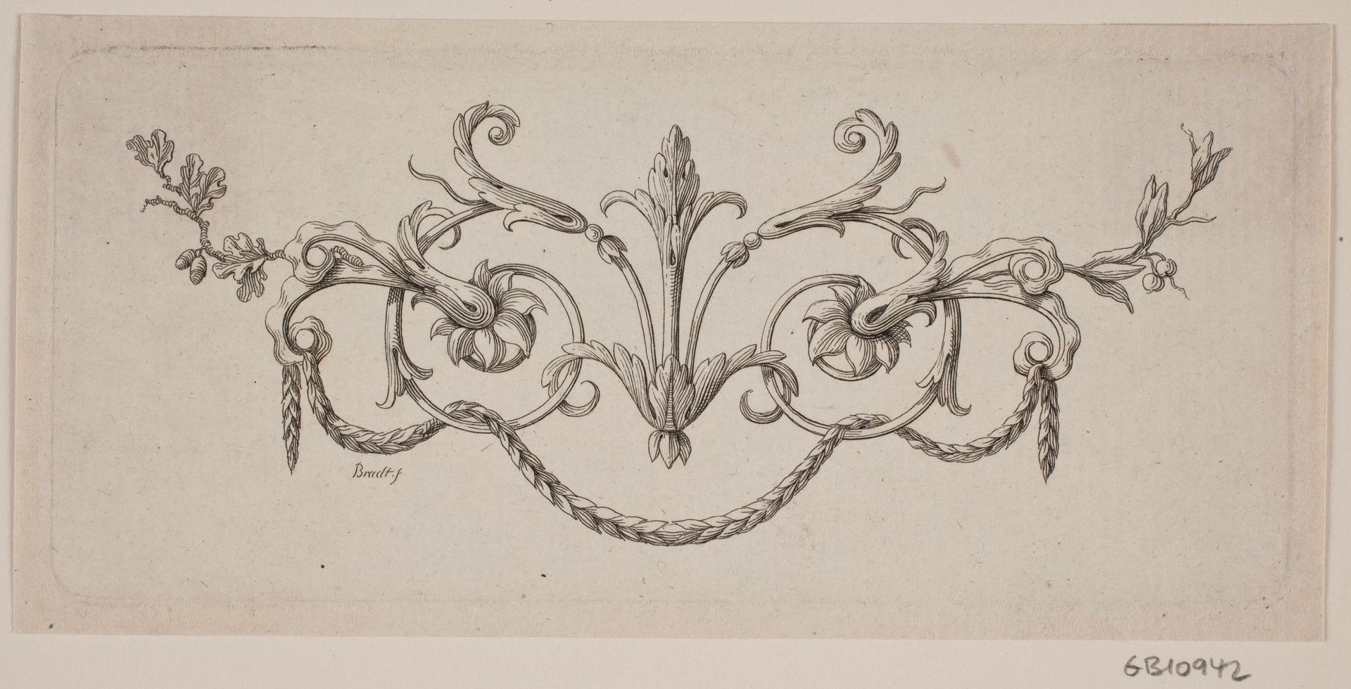 Vignet med blad og blomsterslyngning by J.F. Clemens