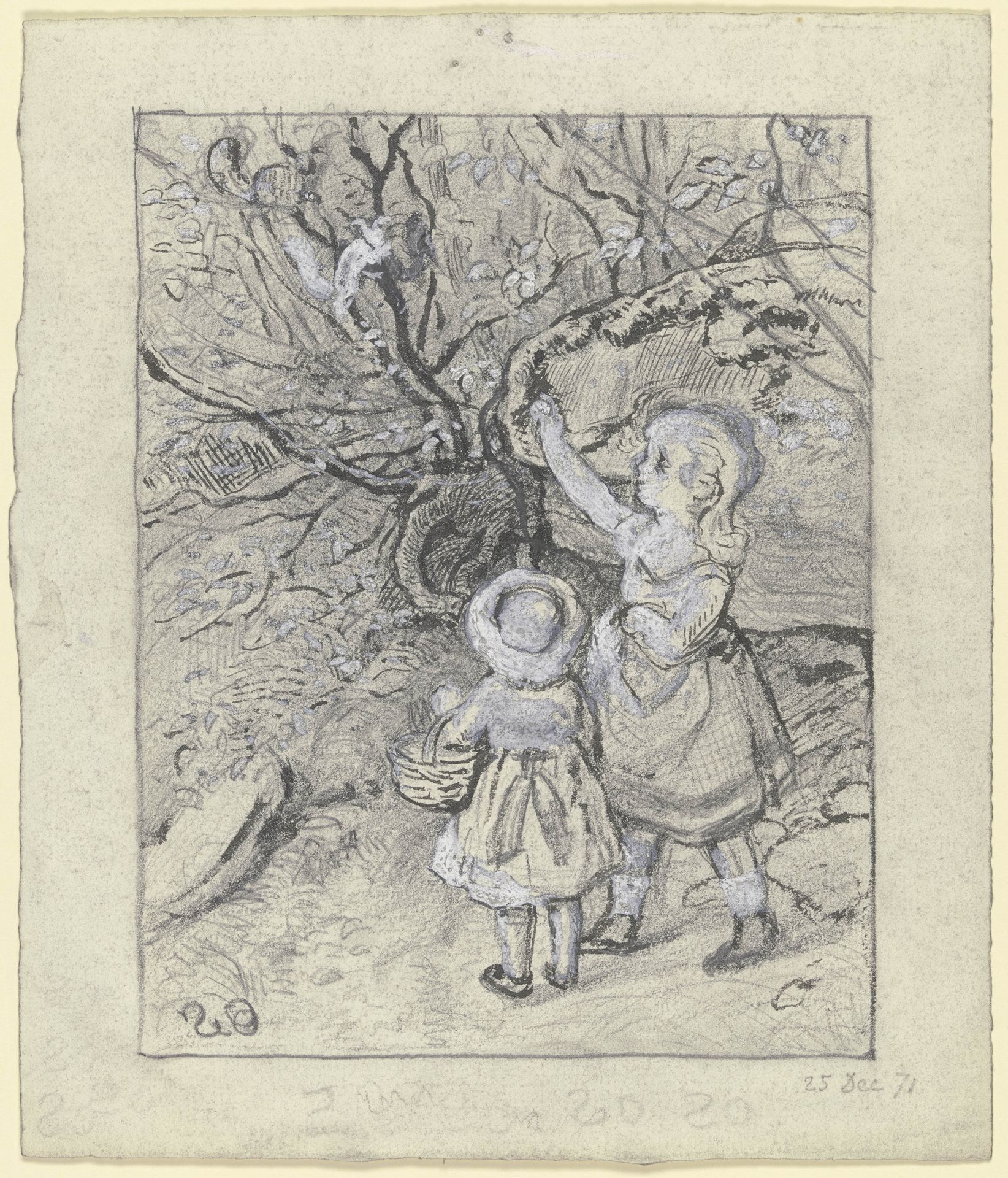 Two children by a bush by Otto Scholderer