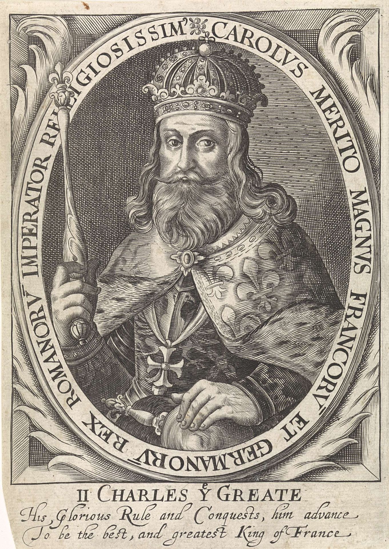 Karel de Grote als een van de negen helden by Willem de Passe