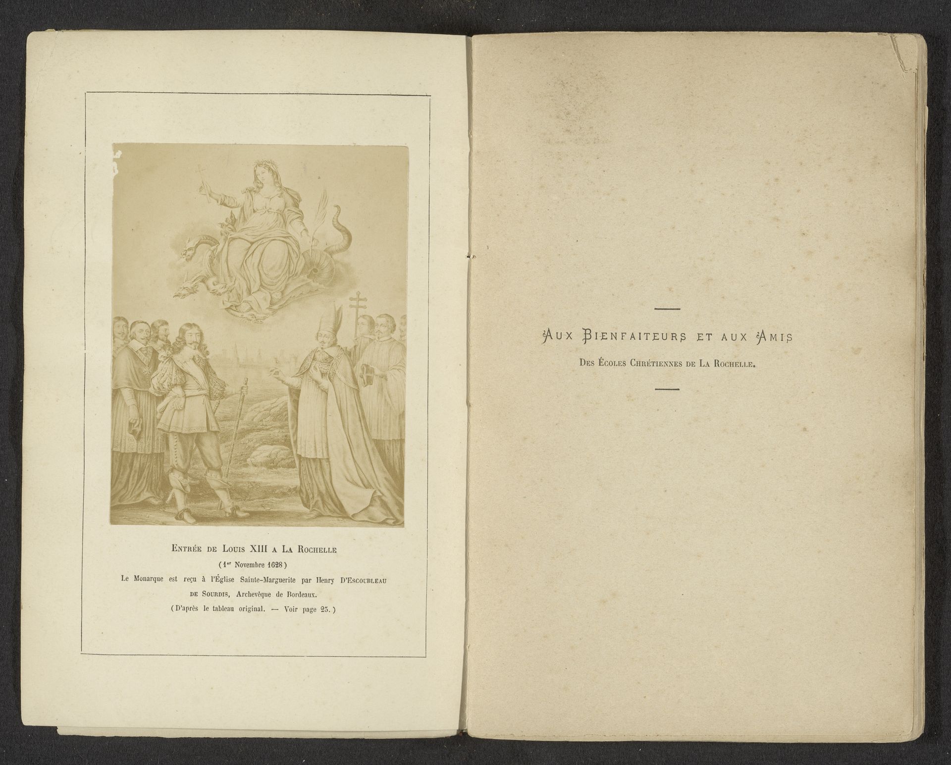 Fotoreproductie van een prent naar een schilderij, voorstellende de binnenkomst van Lodewijk XIII te La Rochelle op 1 November 1628 by Anonymous