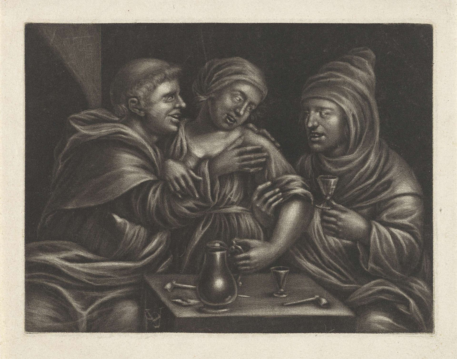 Twee monniken betasten een vrouw by Paul van (II) Somer