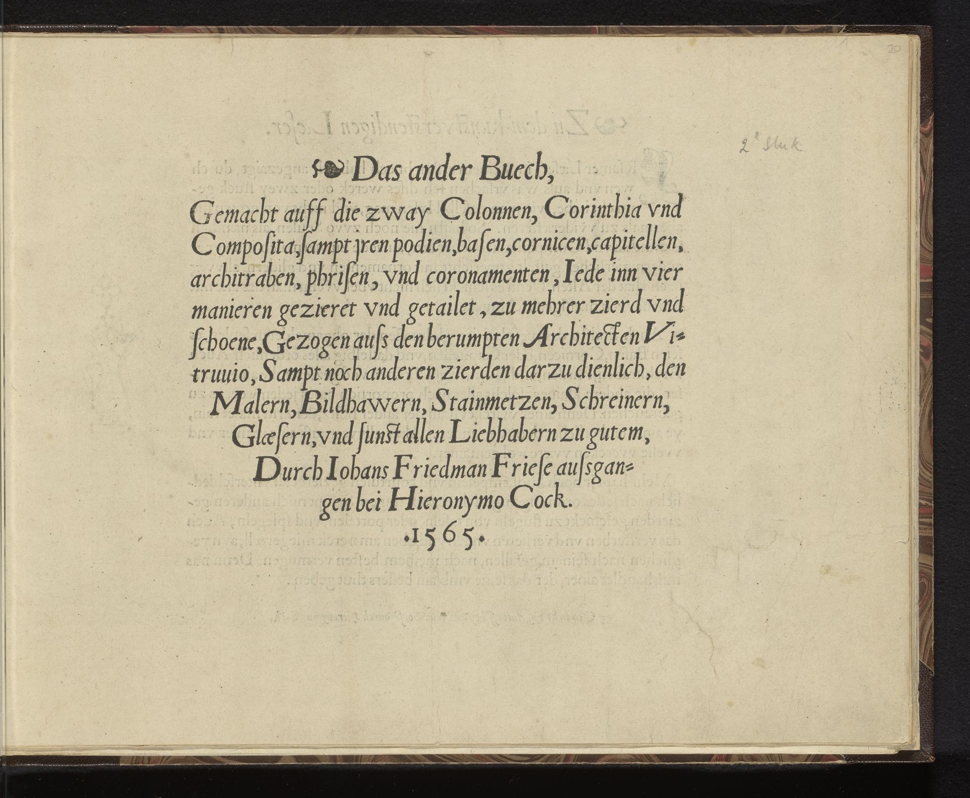 Titelpagina voor: Das ander Buech gemacht auff die zway Colonnen, Corinthia und Composita by Johannes of Lucas van Doetechum