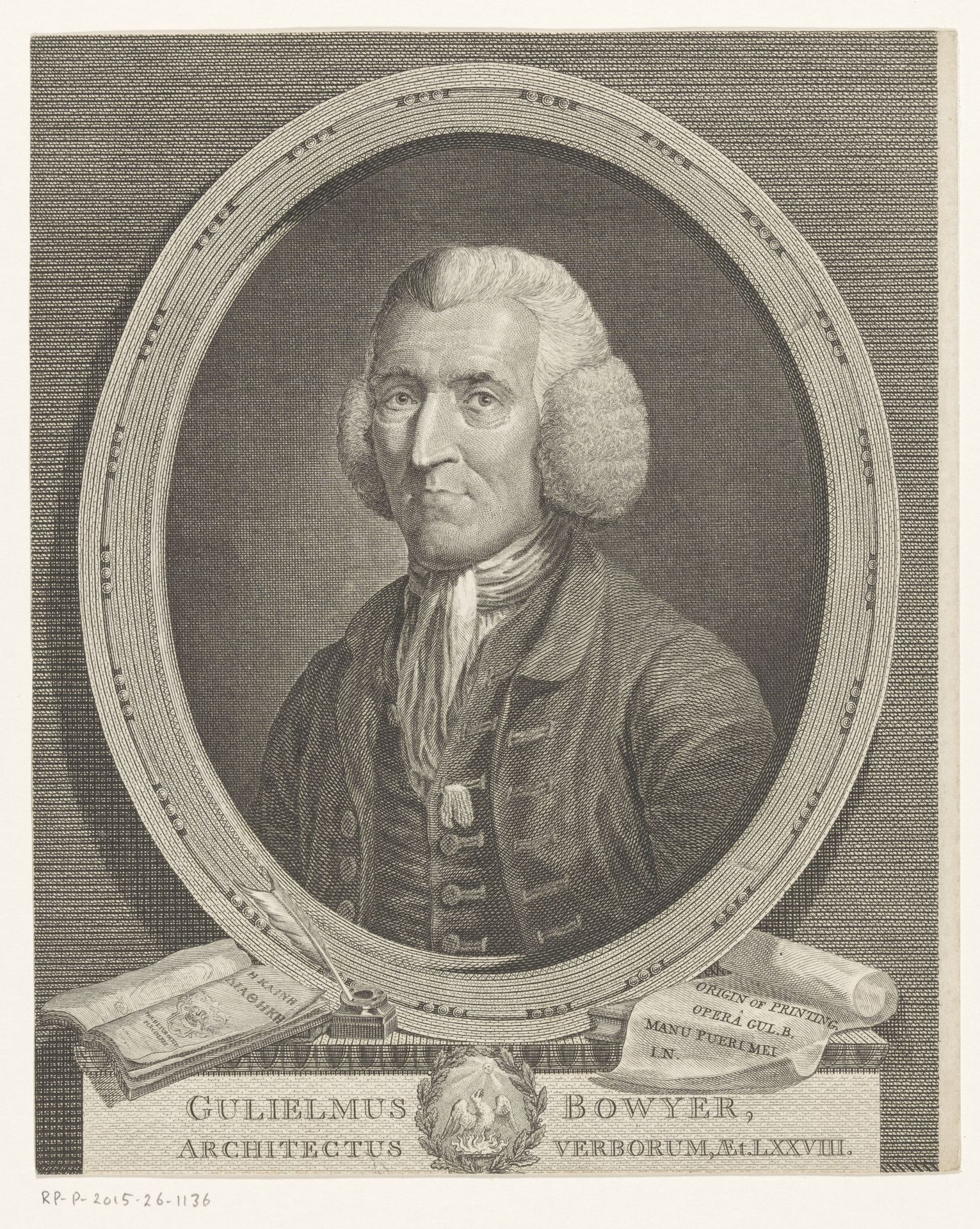 Portret van de drukker en schrijver William Bowyer by James (II) Basire