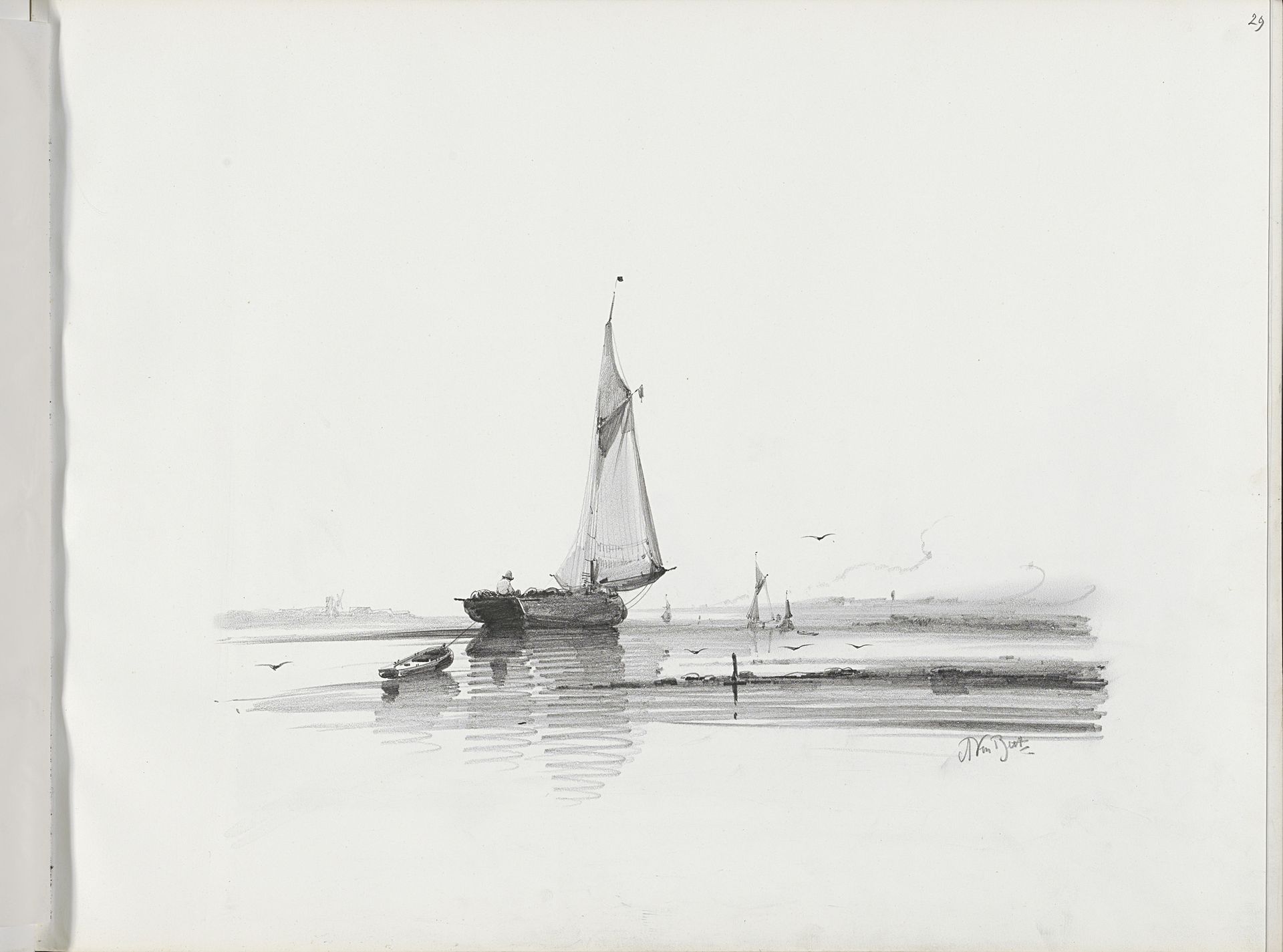 Afgemeerde zeilboot op een kalme zee by Albertus van Beest