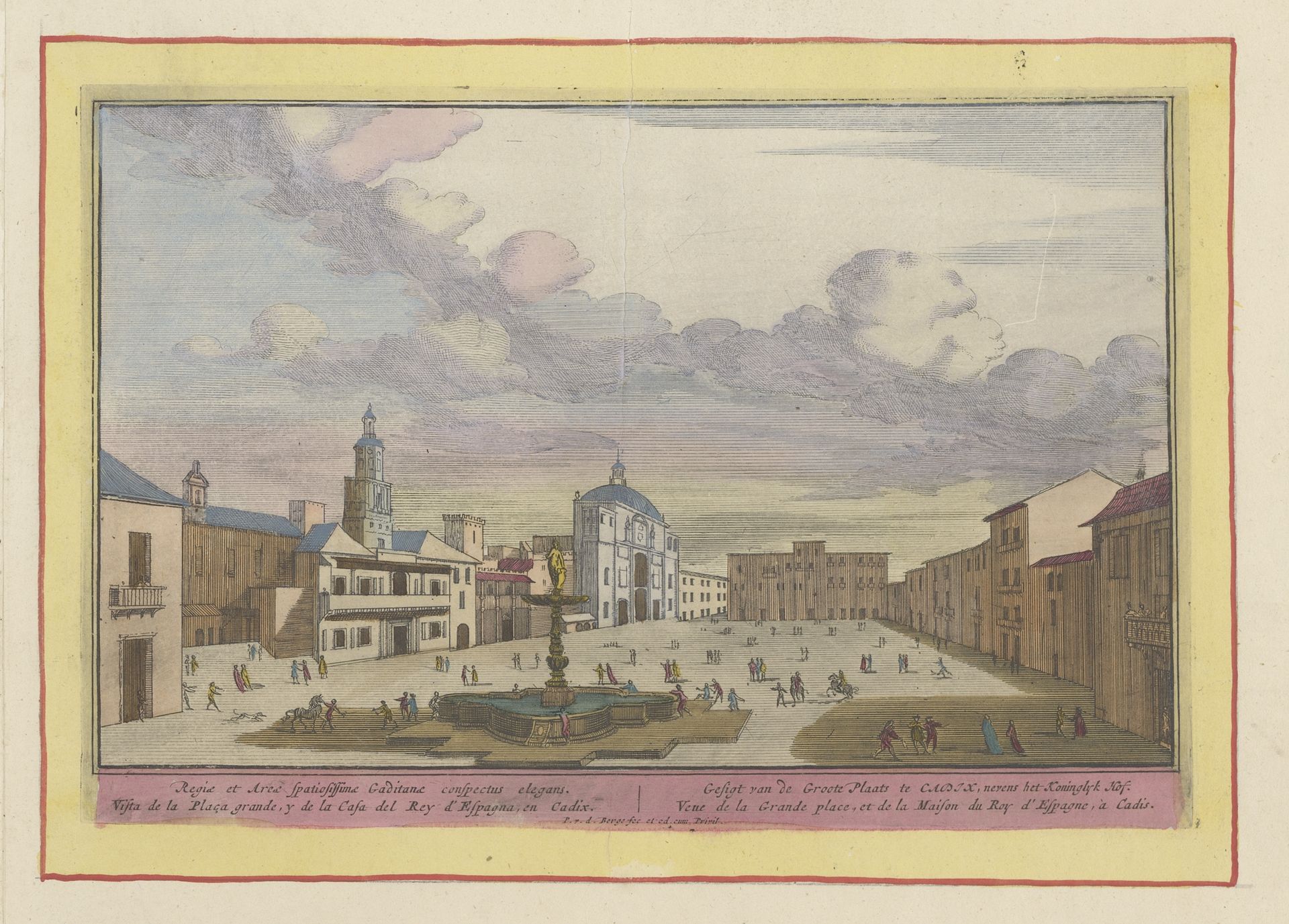 Gezicht op het grote plein in Cádiz by Pieter van den Berge