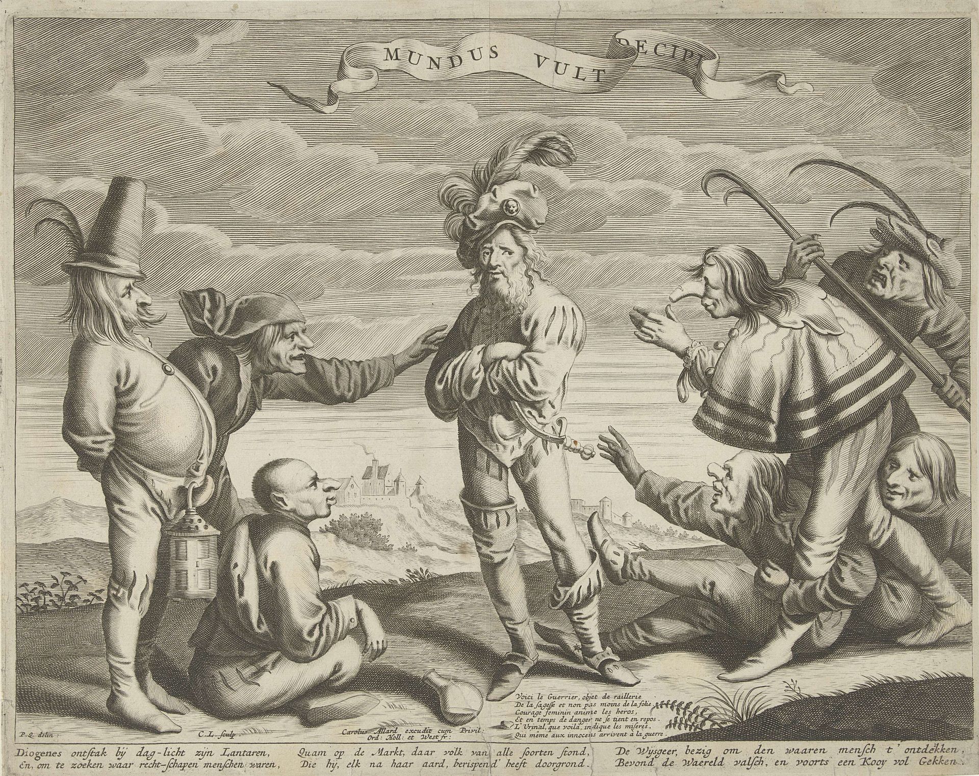 Soldaat bespot door narren by Nicolaes Lastman
