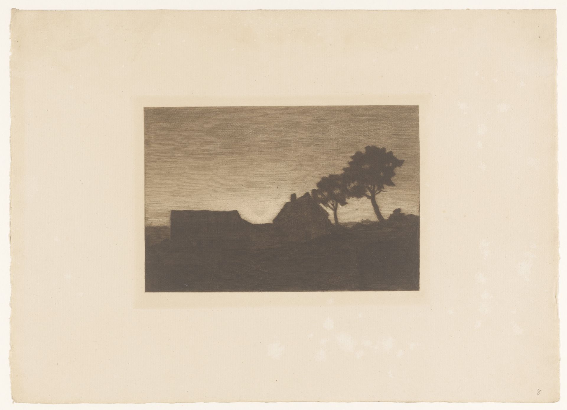 Boerderij en twee bomen bij zonsondergang by Herman Boulenger