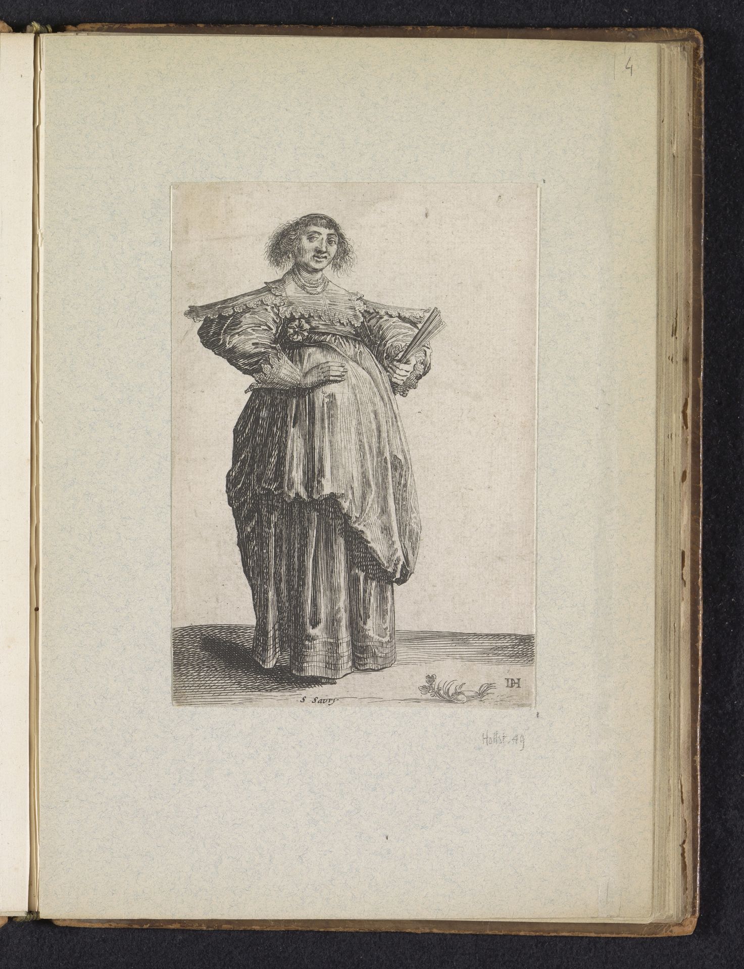 Vrouw, gekleed volgens de mode omstreeks 1620, met gesloten waaier in de hand by Salomon Savery